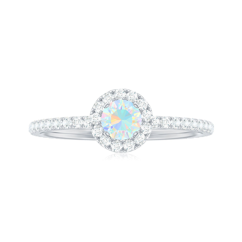Natural Opalescent Promise Engagement Ring with Diamond Halo