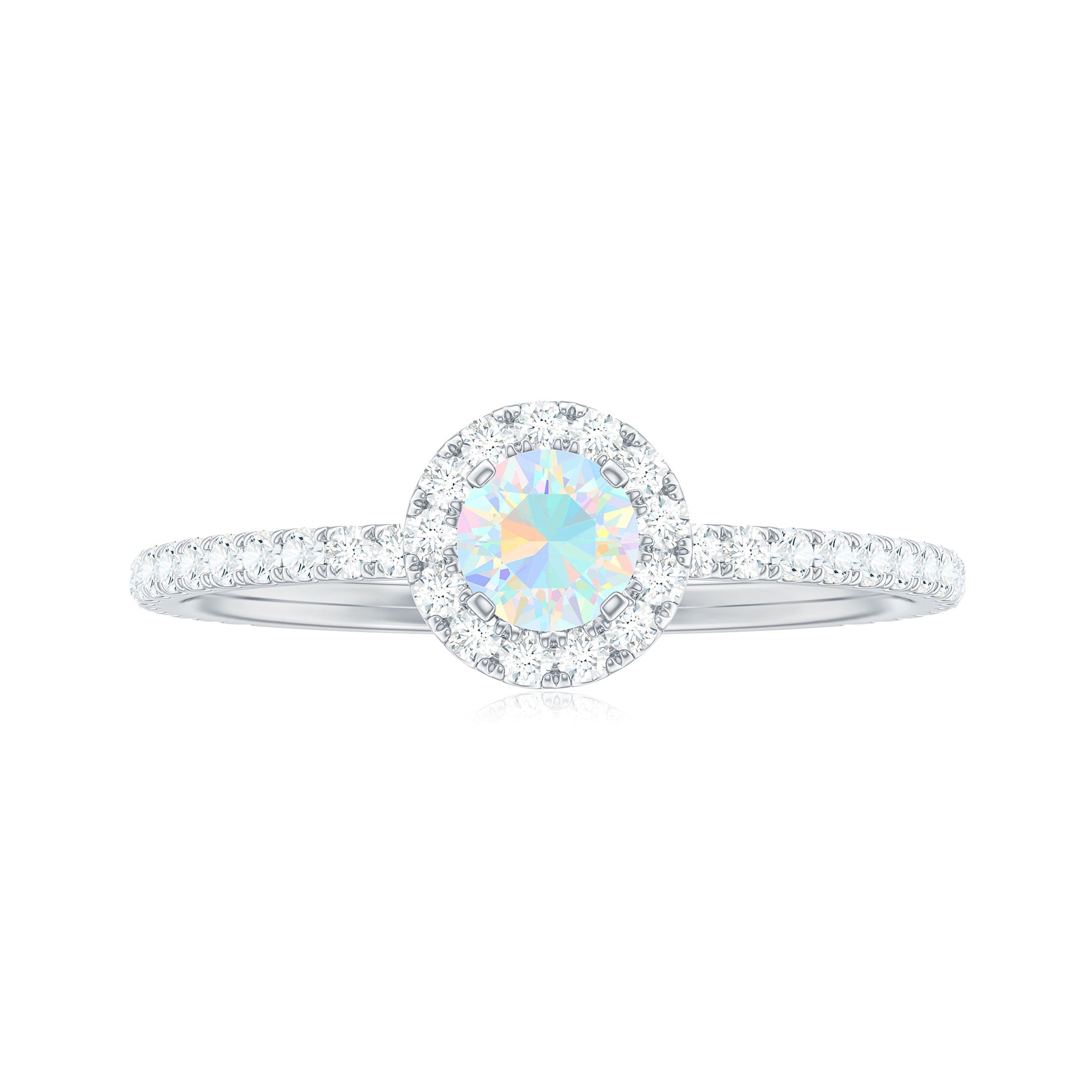Natural Opalescent Promise Engagement Ring with Diamond Halo