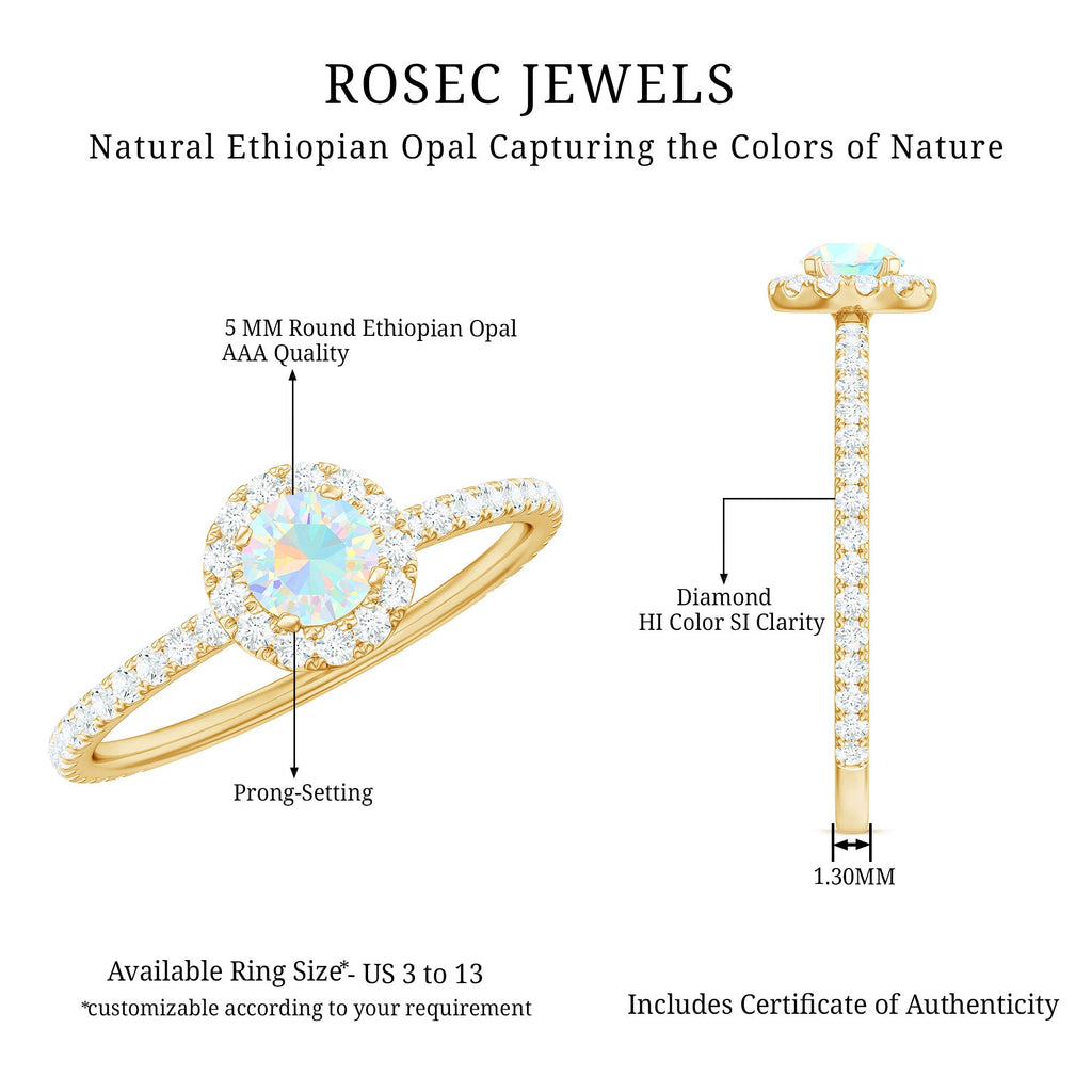 Natural Opalescent Promise Engagement Ring with Diamond Halo