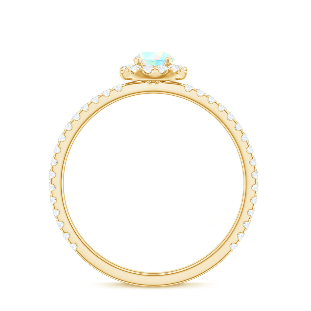 Natural Opalescent Promise Engagement Ring with Diamond Halo