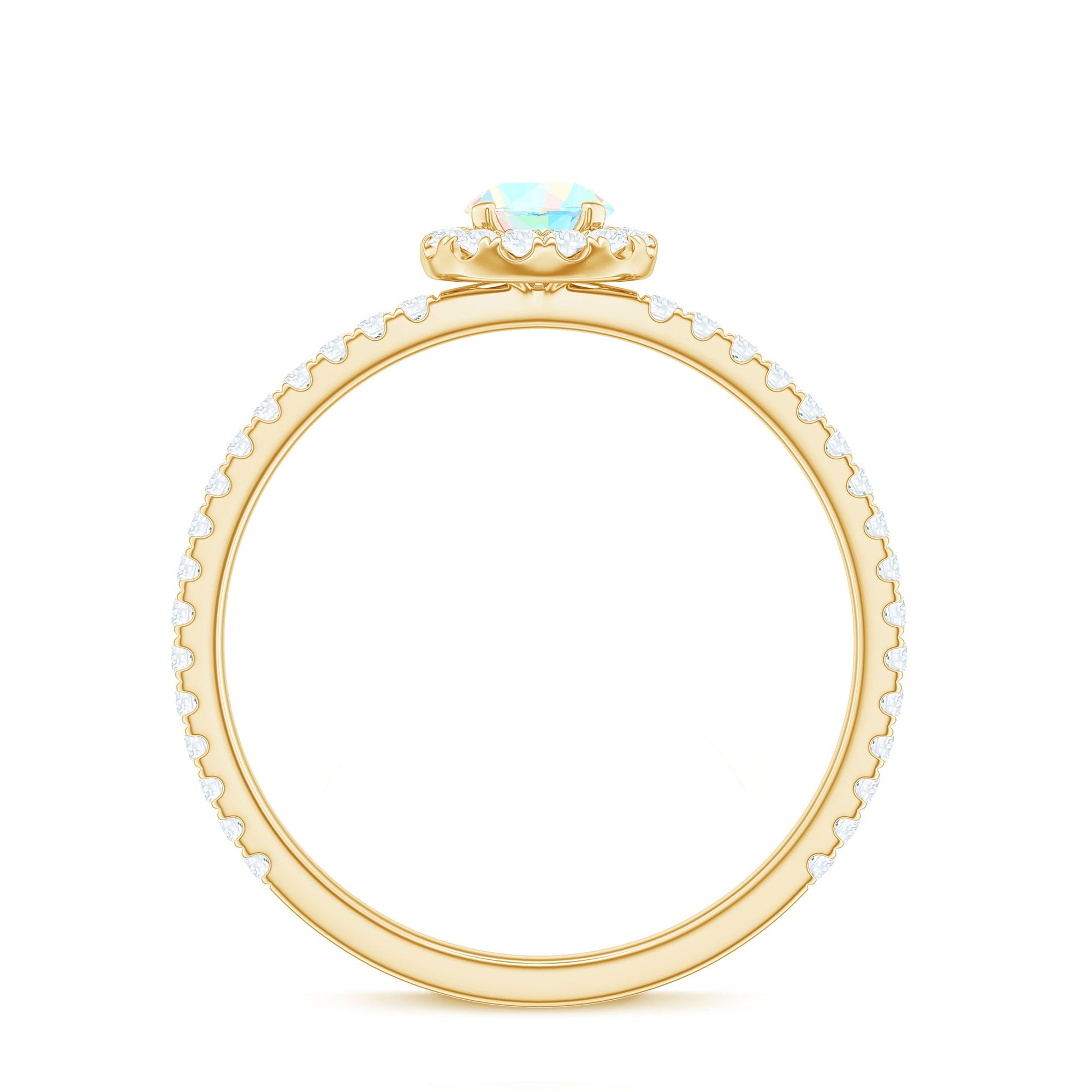 Natural Opalescent Promise Engagement Ring with Diamond Halo