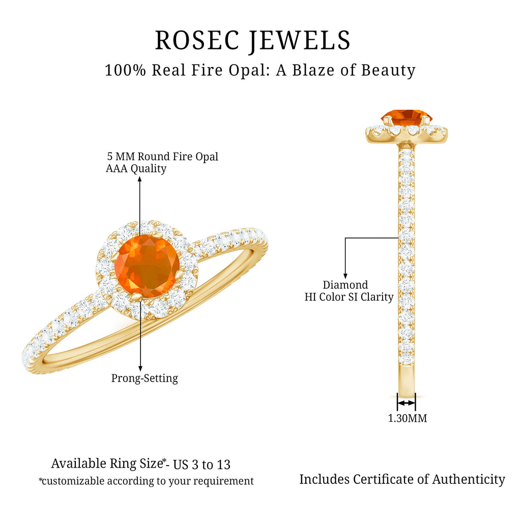 Round Fire Opal Minimal Engagement Ring with Diamond