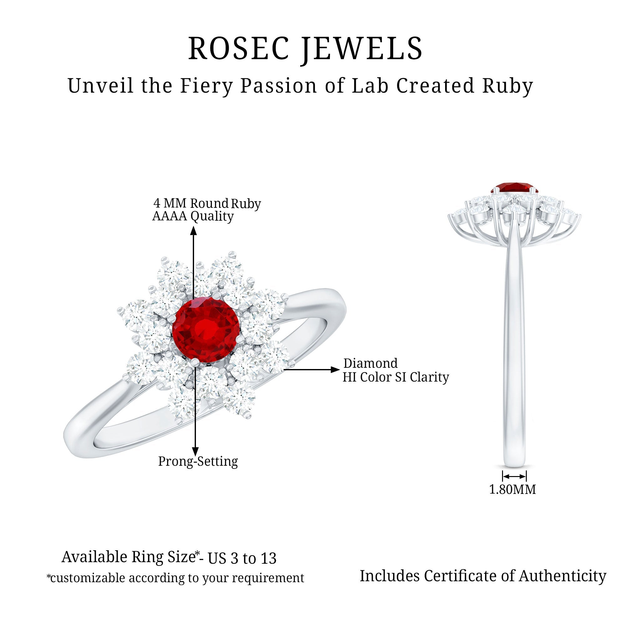 Lab Grown Ruby and Diamond Flower Cluster Engagement Ring