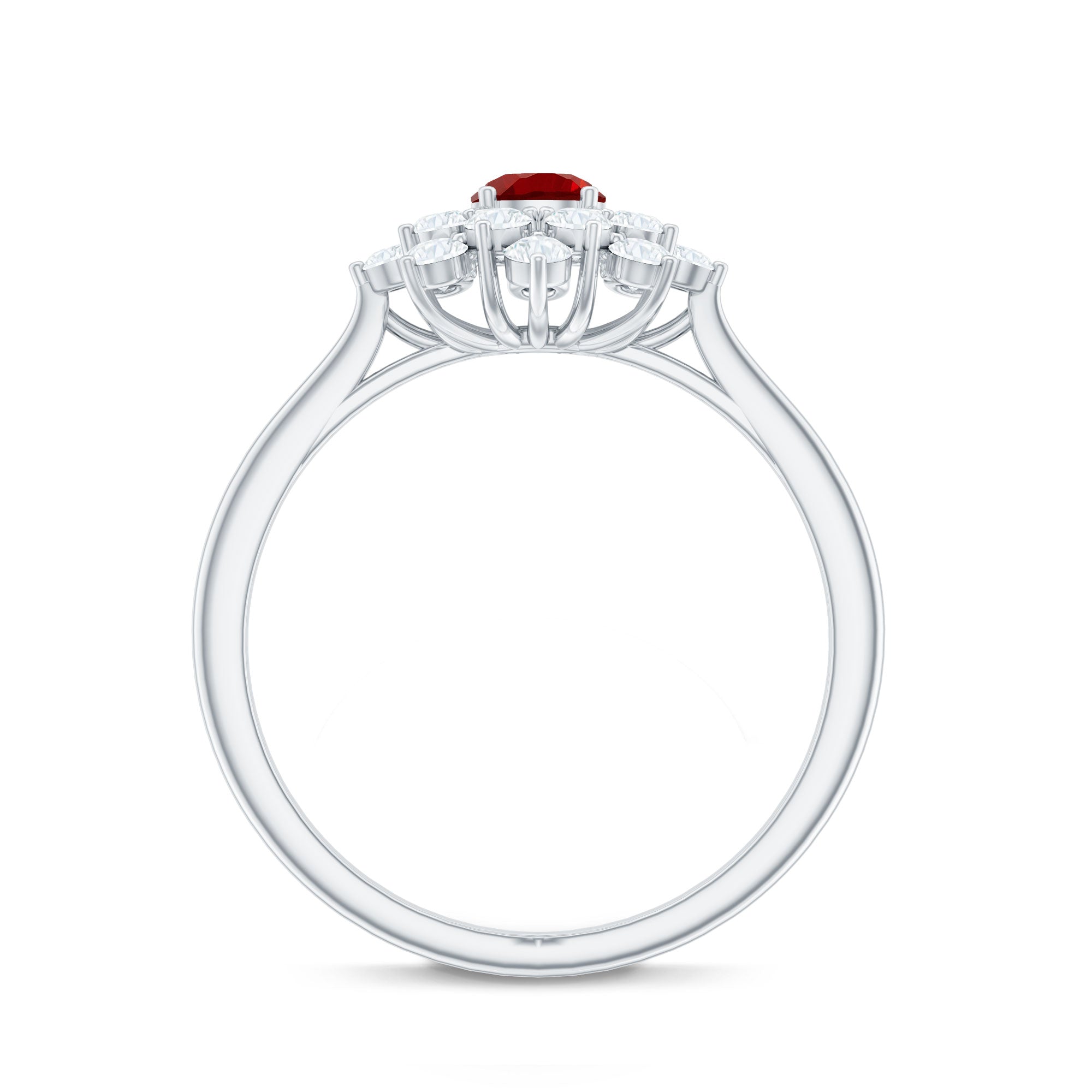 Lab Grown Ruby and Diamond Flower Cluster Engagement Ring