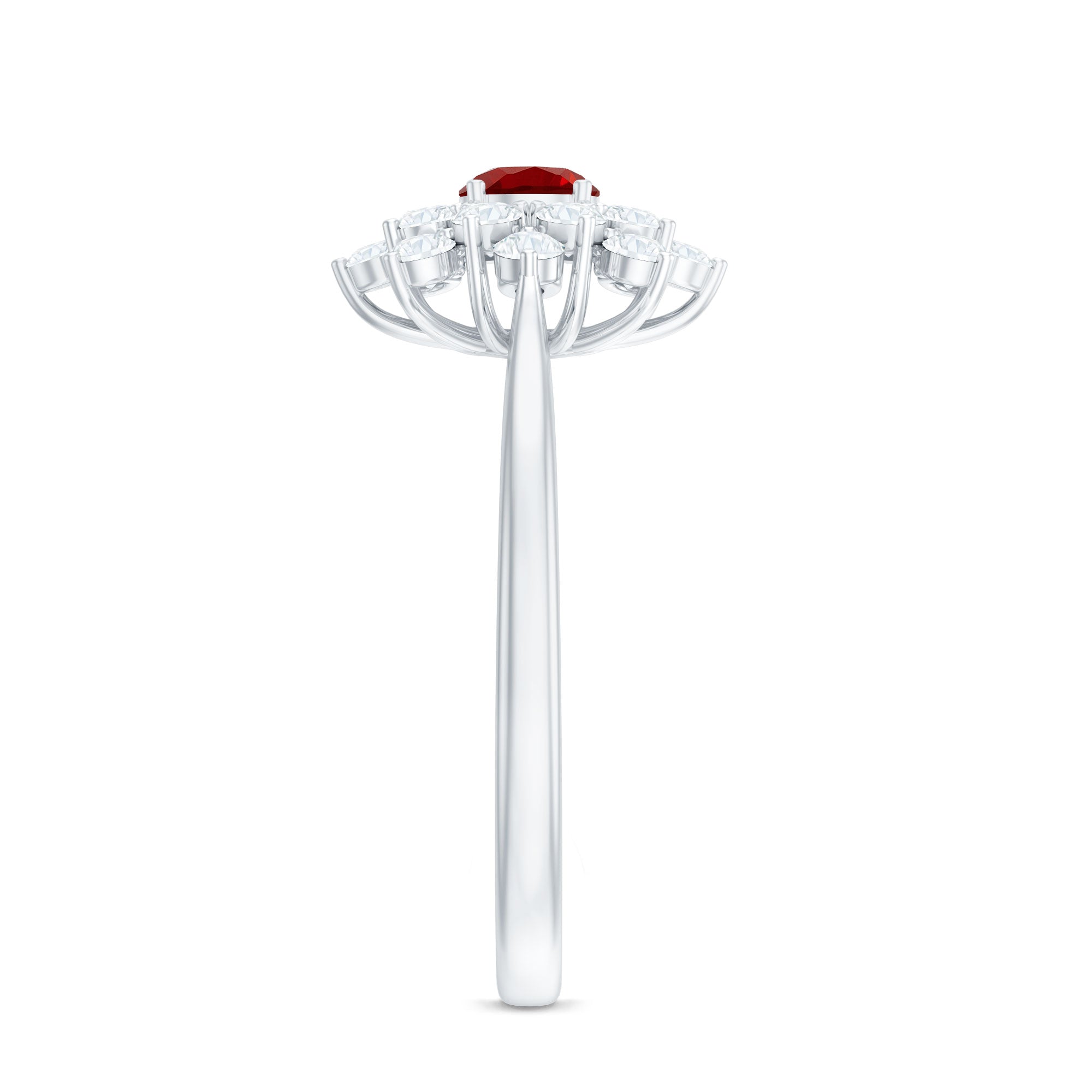 Lab Grown Ruby and Diamond Flower Cluster Engagement Ring