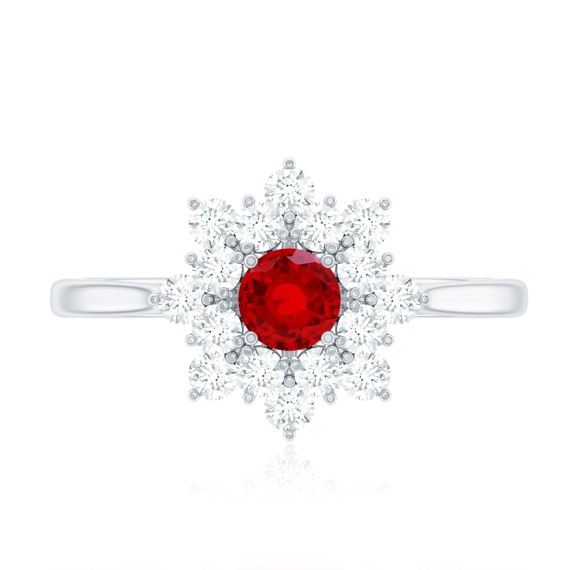 Lab Grown Ruby and Diamond Flower Cluster Engagement Ring