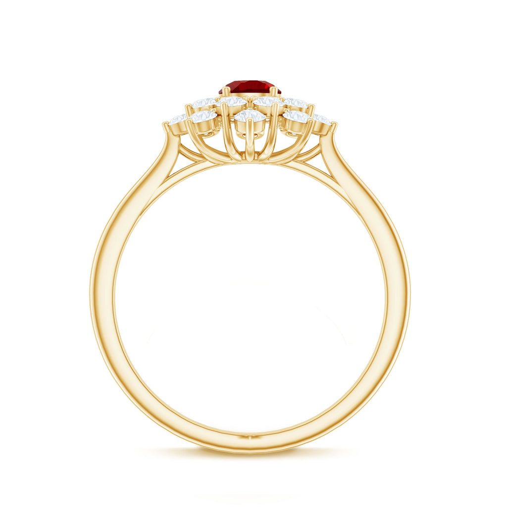 Lab Grown Ruby and Diamond Flower Cluster Engagement Ring