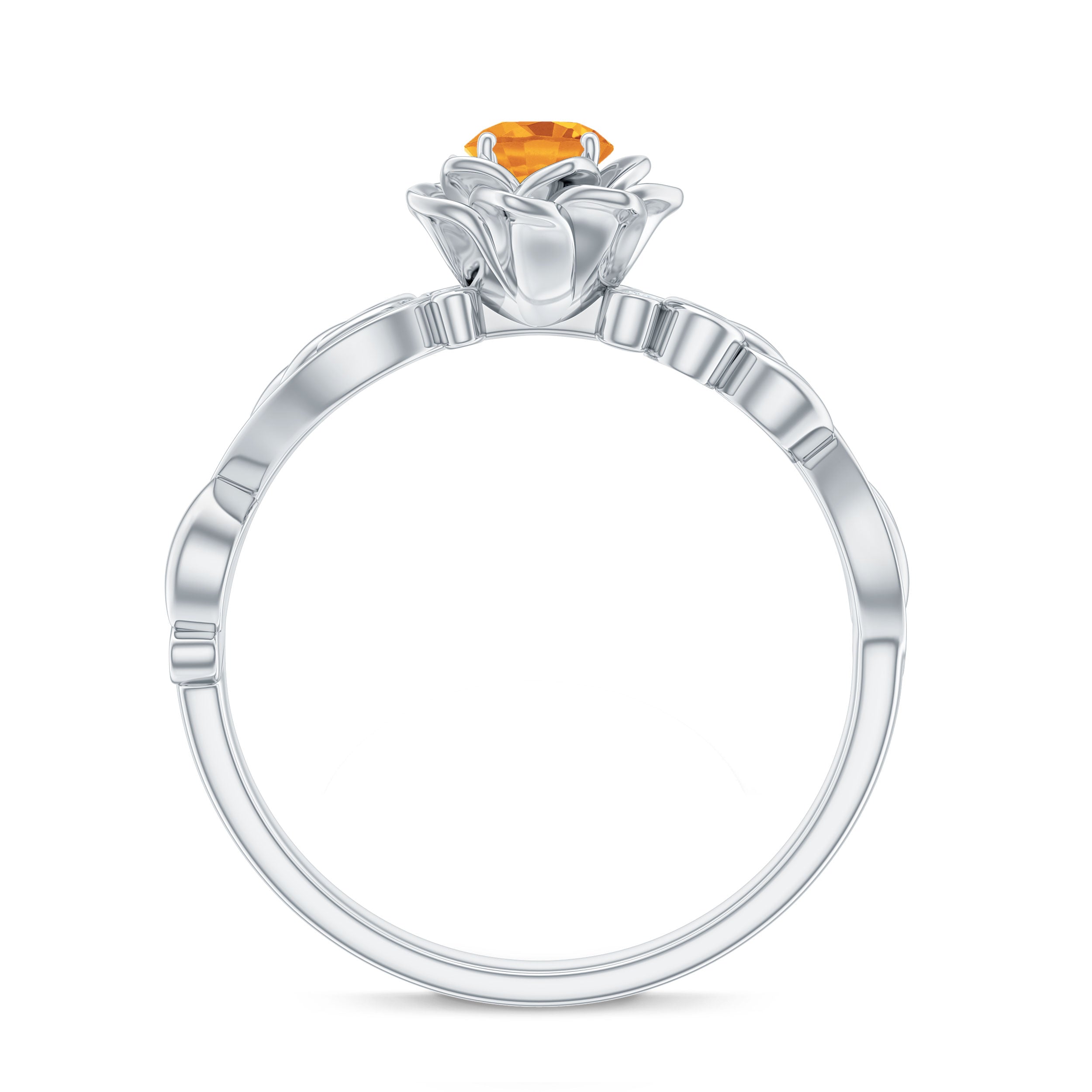 Nature Inspired Citrine Flower Engagement Ring with Diamond