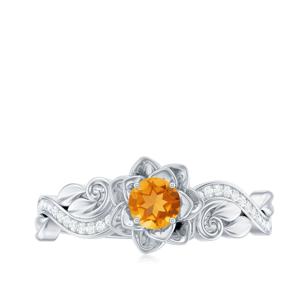 Nature Inspired Citrine Flower Engagement Ring with Diamond