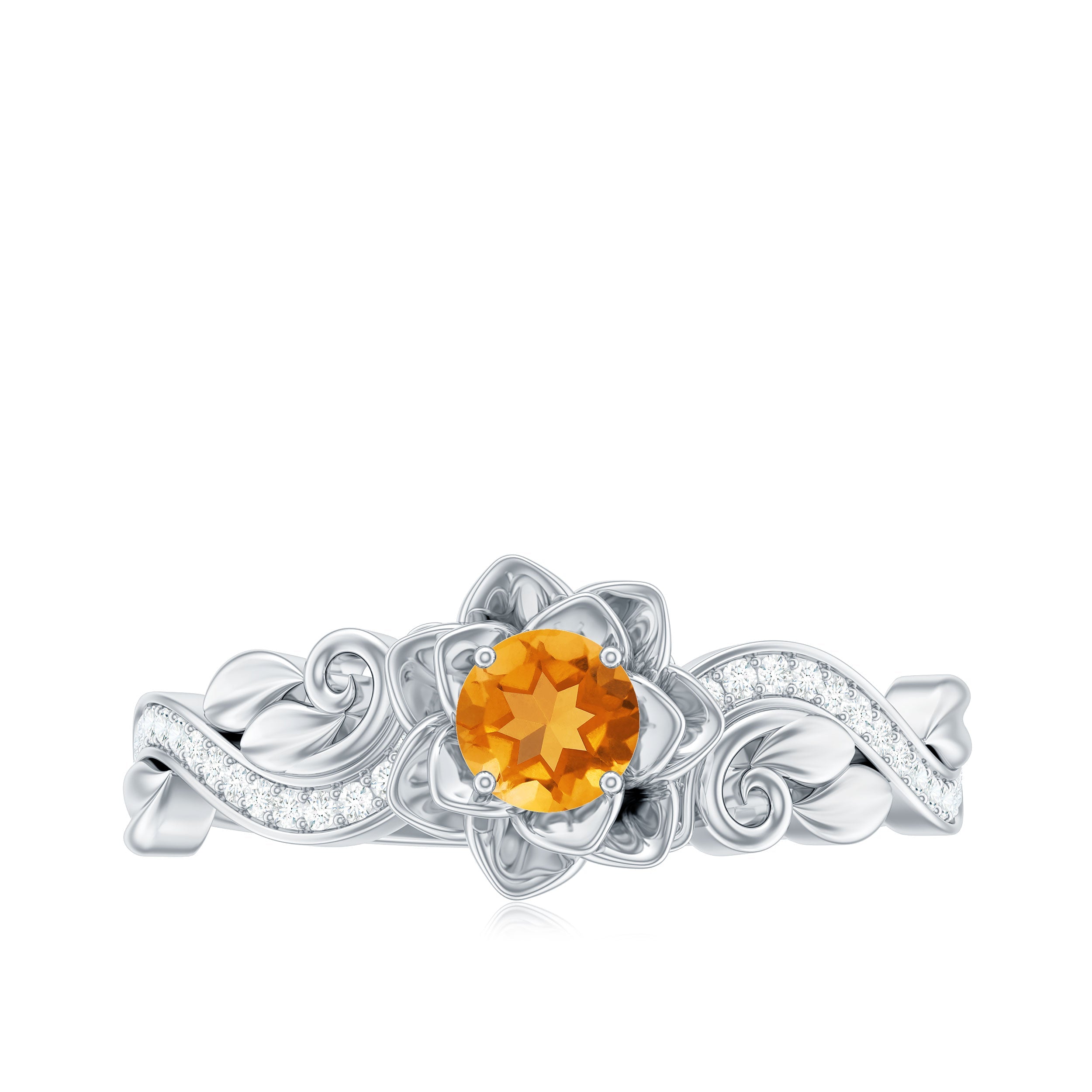 Nature Inspired Citrine Flower Engagement Ring with Diamond