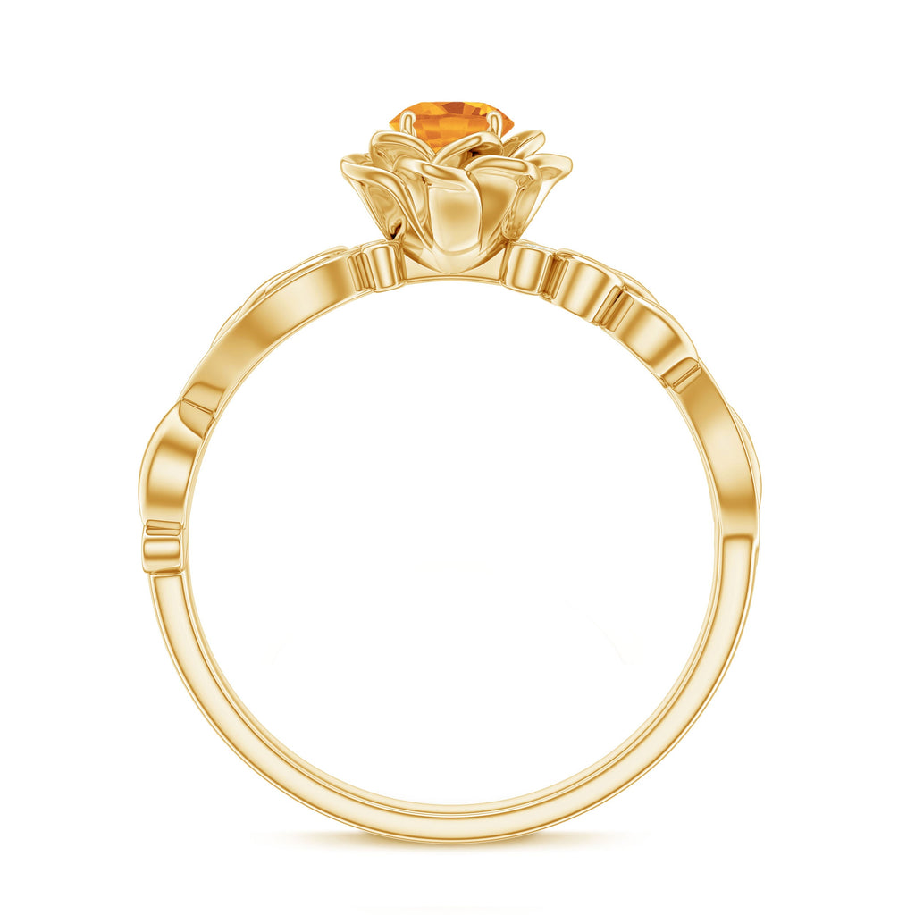 Nature Inspired Citrine Flower Engagement Ring with Diamond