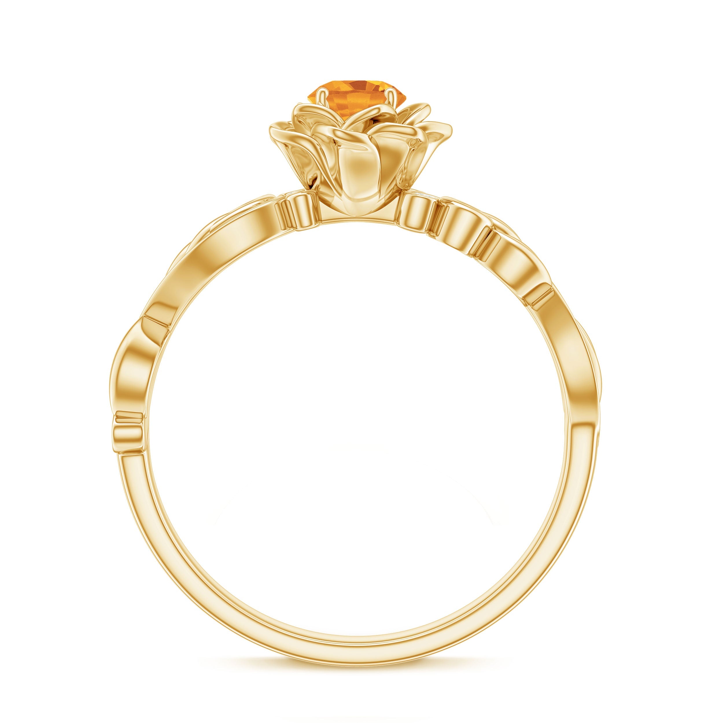 Nature Inspired Citrine Flower Engagement Ring with Diamond