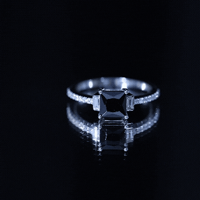 Princess Cut Created Black Diamond Solitaire Ring with Diamond Side Stones