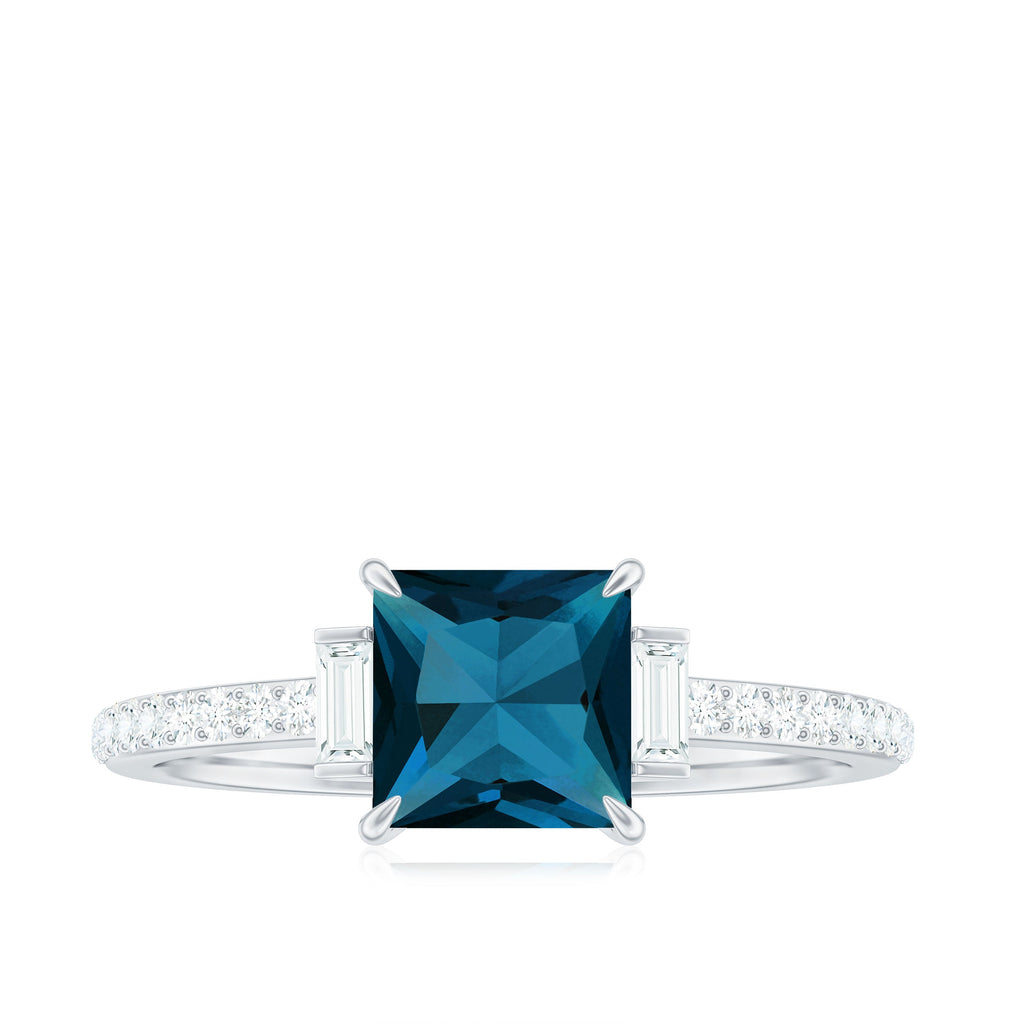 6mm Princess Cut London Blue Topaz Classic Engagement Ring with Diamond