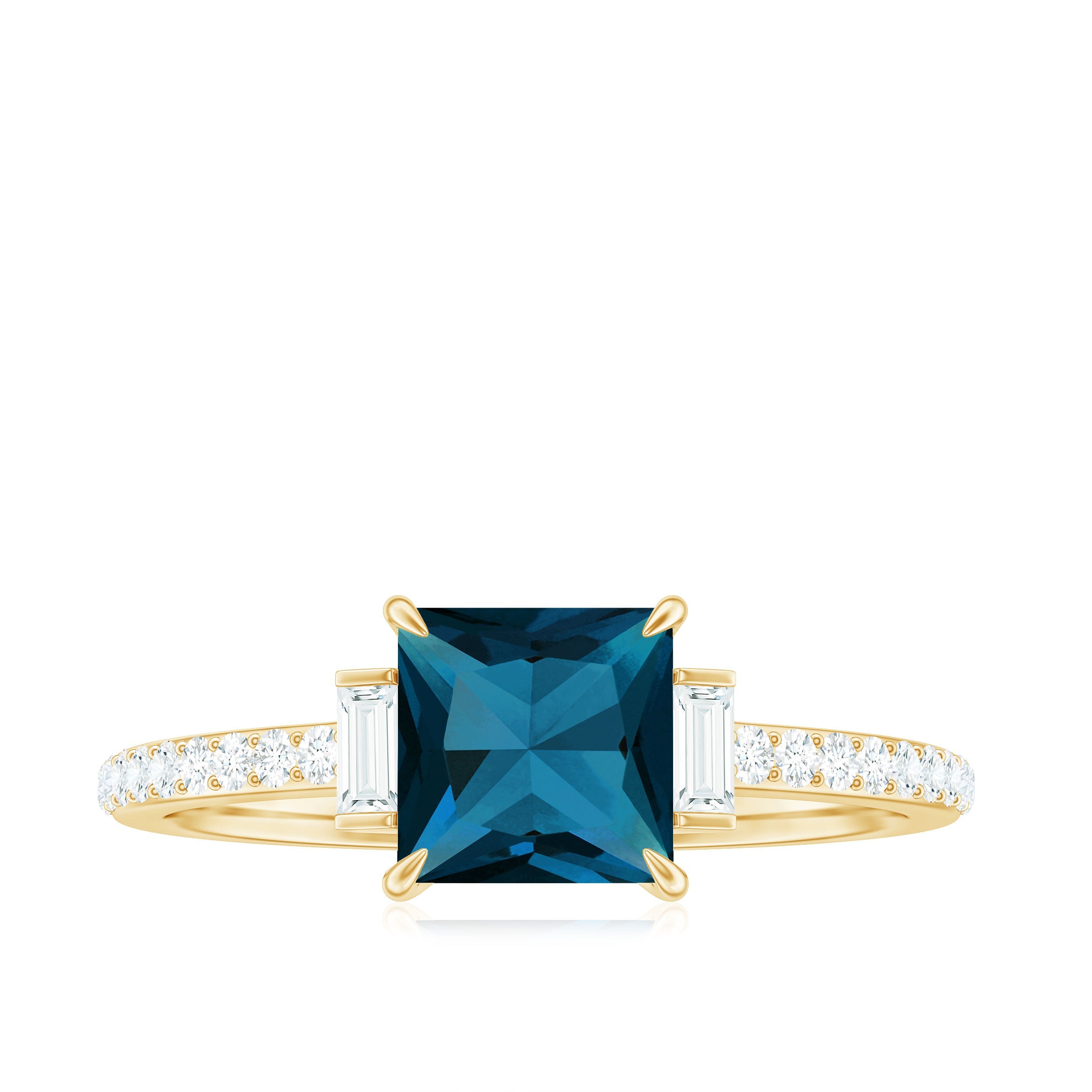 6mm Princess Cut London Blue Topaz Classic Engagement Ring with Diamond