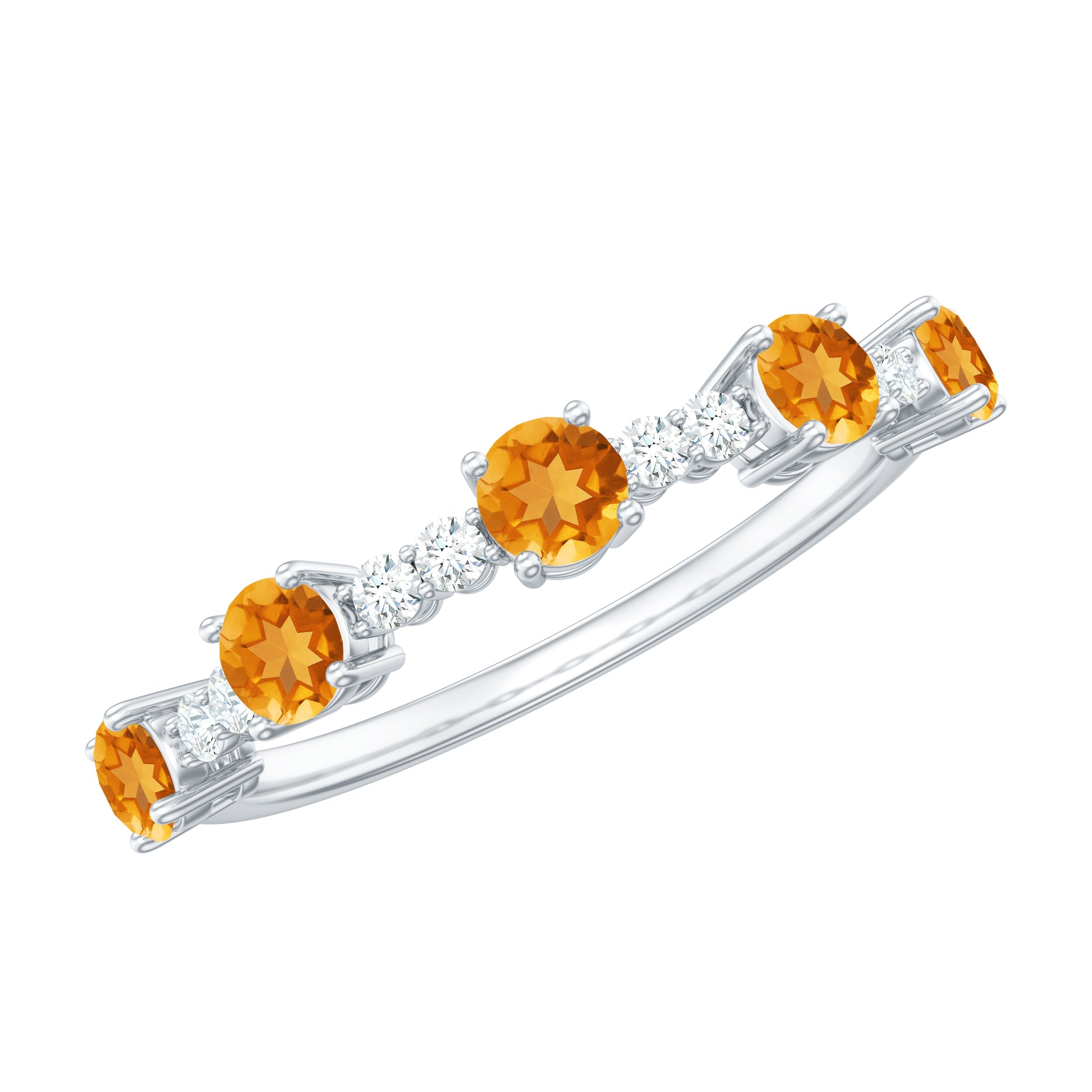 Natural Citrine Diamond Half Eternity Ring for Anniversary