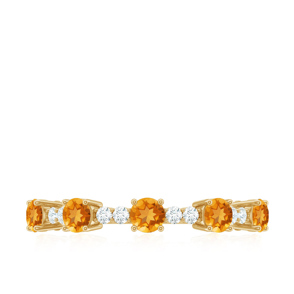 Natural Citrine Diamond Half Eternity Ring for Anniversary