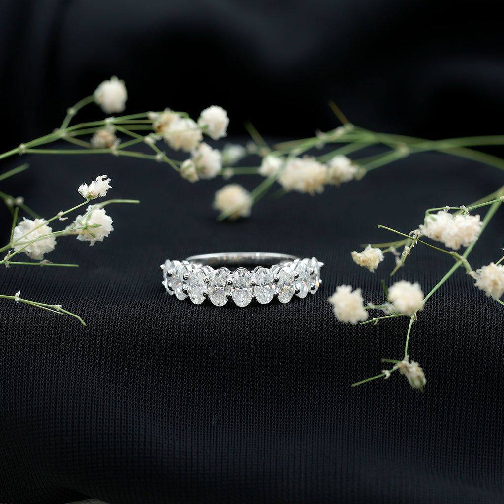 2.50 CT Oval Moissanite Half Eternity Band Ring in Gold