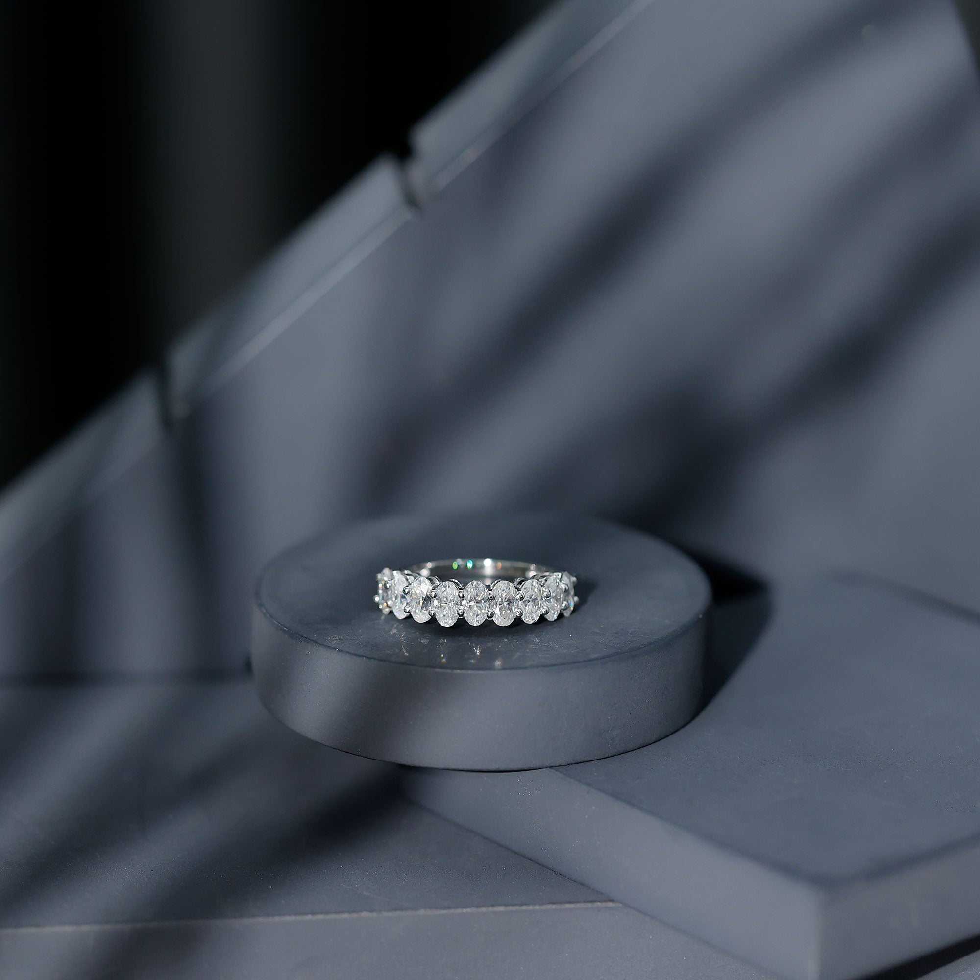 2.50 CT Oval Moissanite Half Eternity Band Ring in Gold