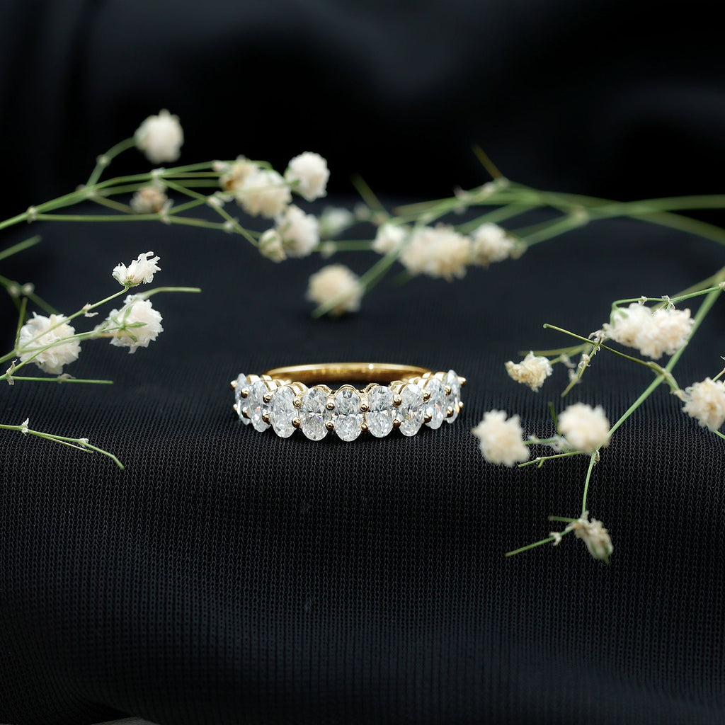 2.50 CT Oval Moissanite Half Eternity Band Ring in Gold