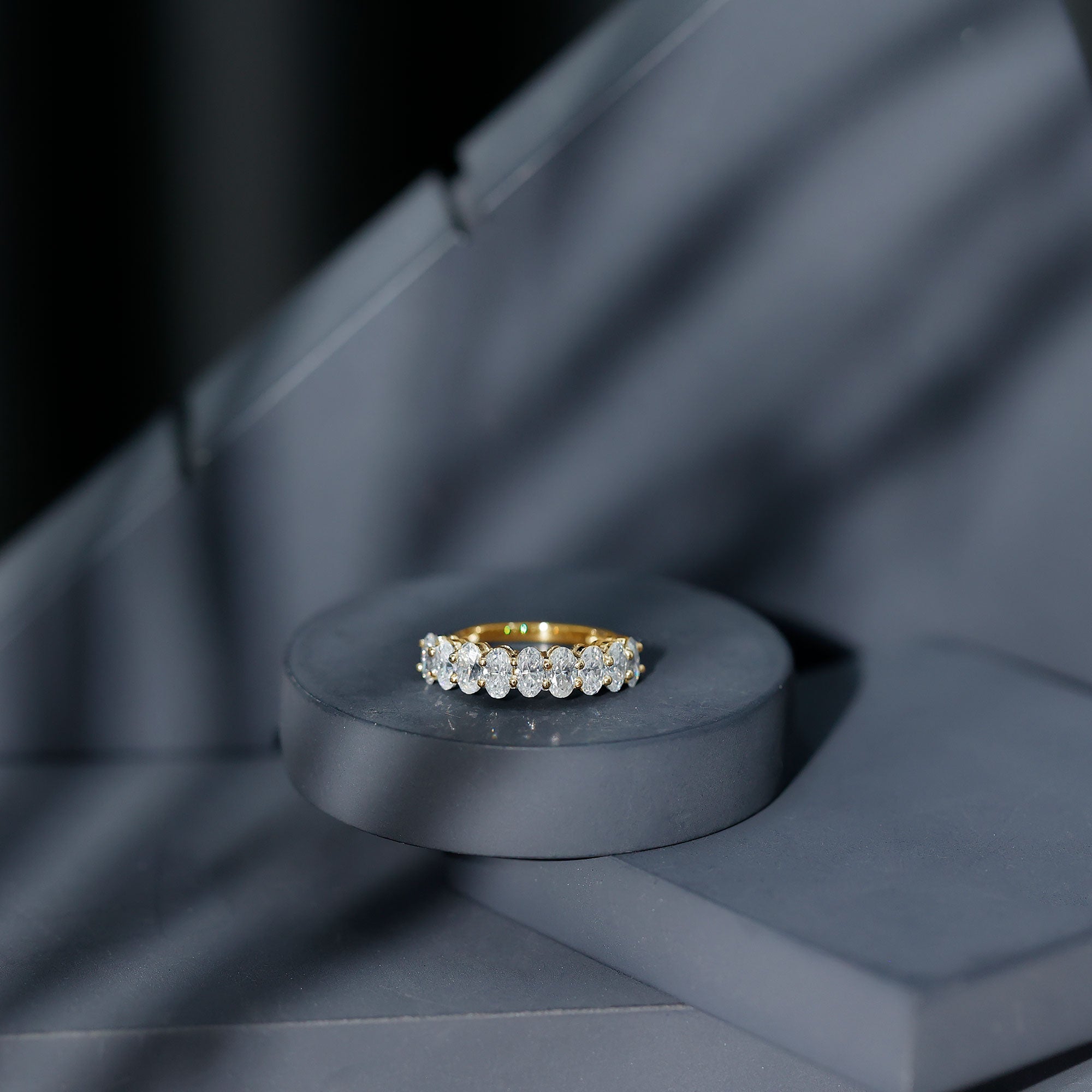2.50 CT Oval Moissanite Half Eternity Band Ring in Gold