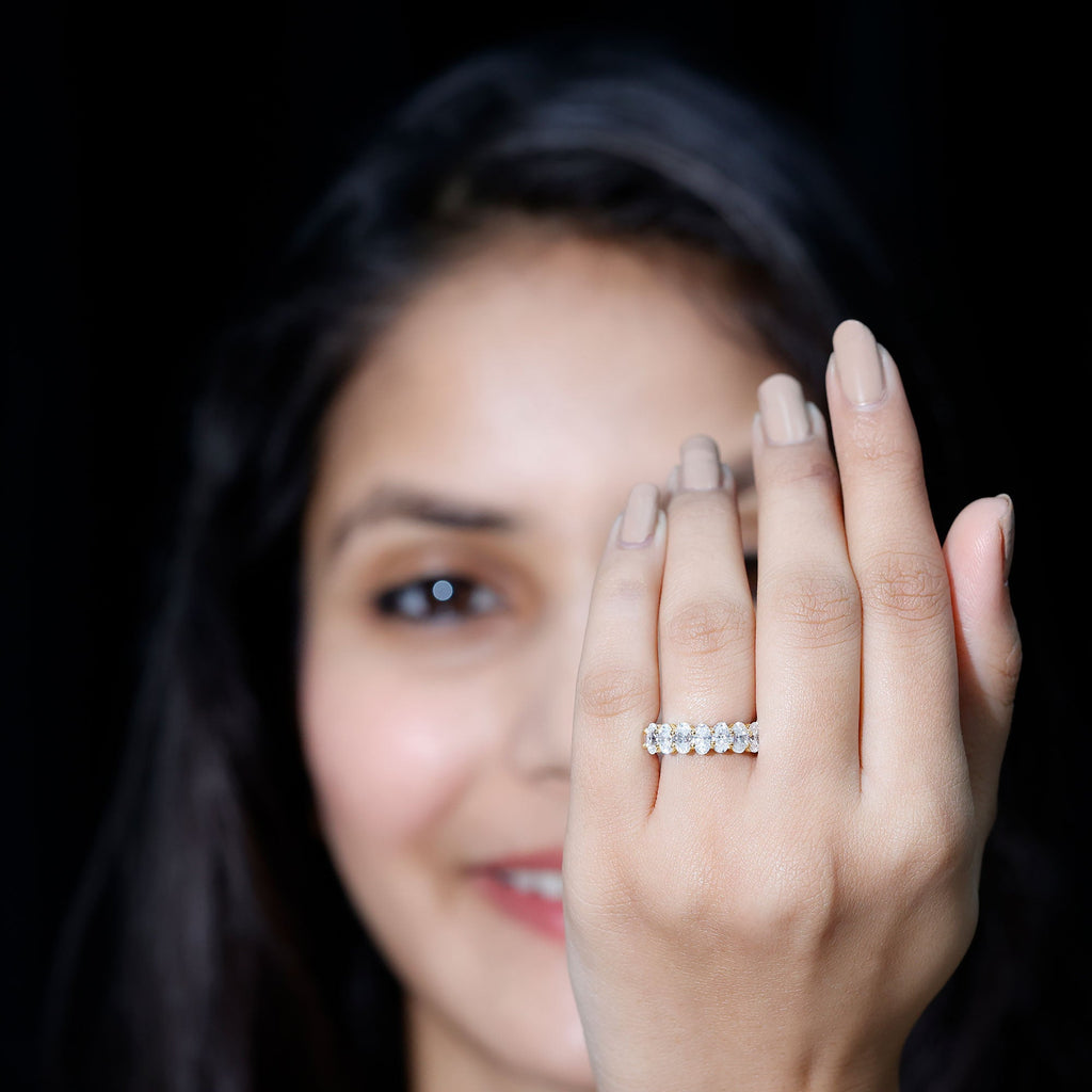 2.50 CT Oval Moissanite Half Eternity Band Ring in Gold