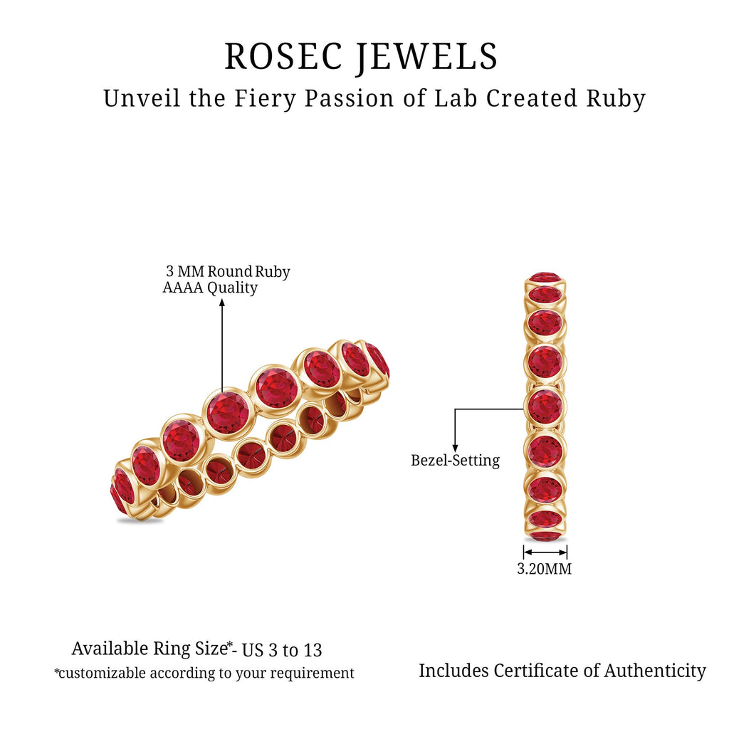 2 CT Bezel Set Round Shape Created Ruby Eternity Ring