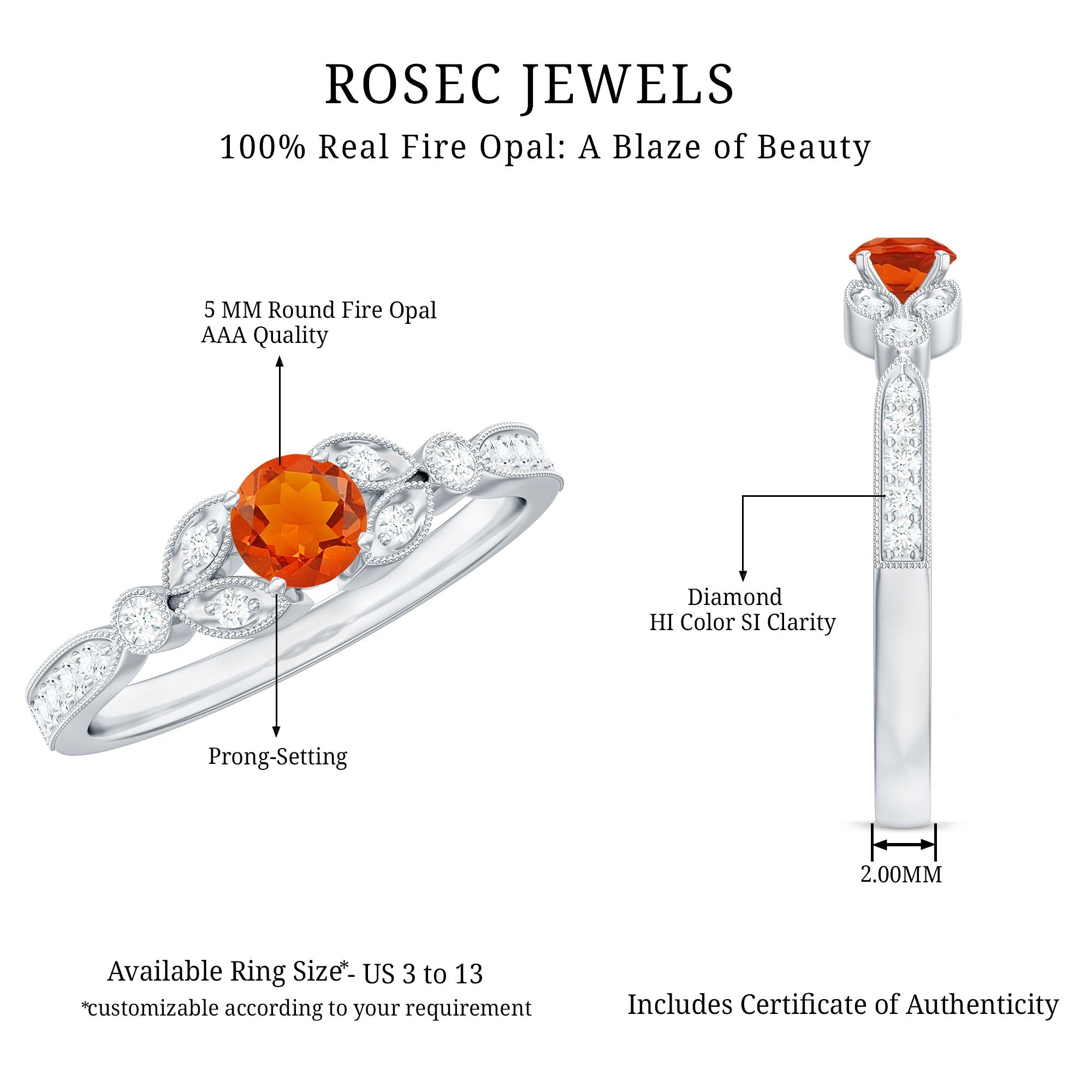 Minimal Fire Opal and Diamond Promise Ring