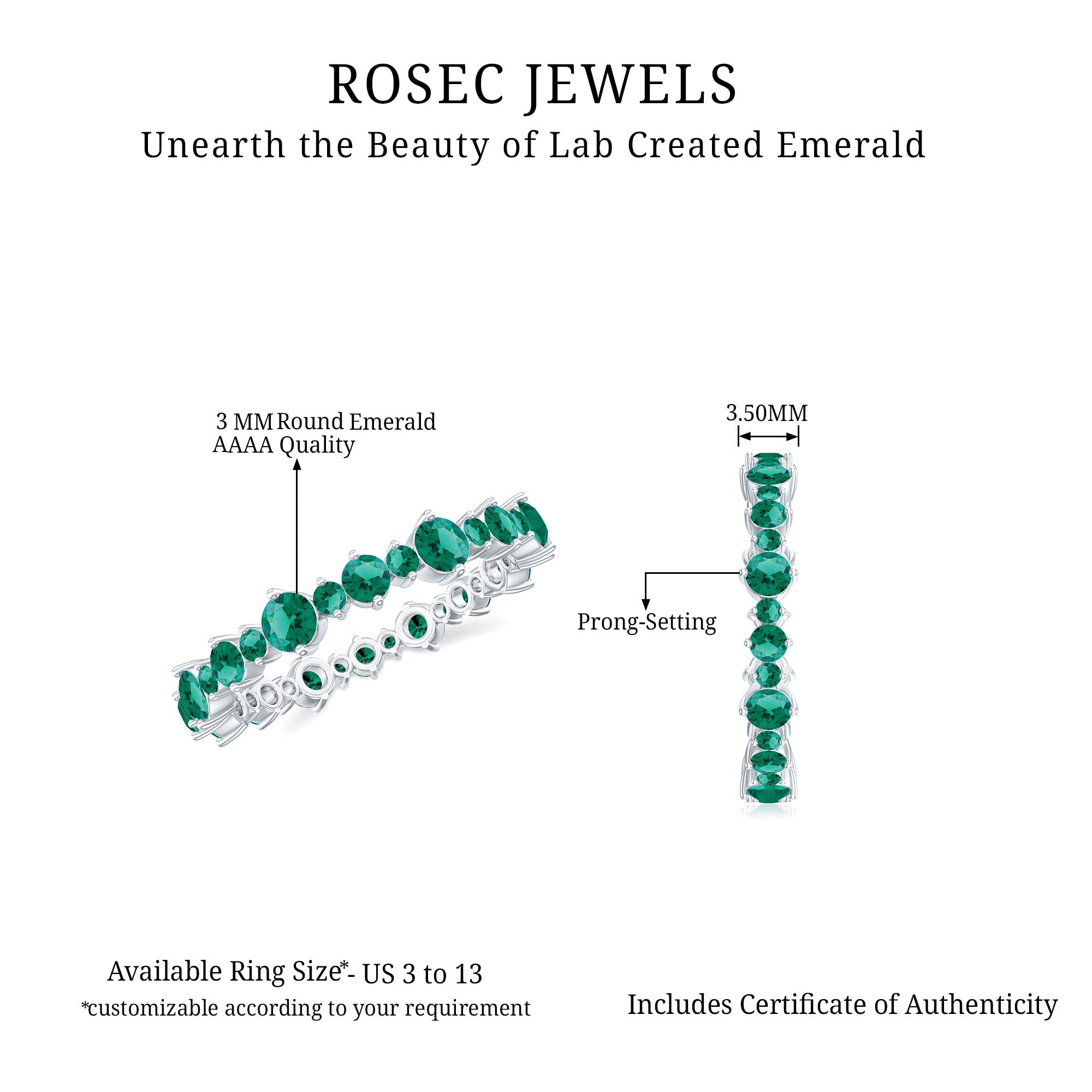 Lab Grown Emerald Full Eternity Wedding Anniversary Ring with Certificate