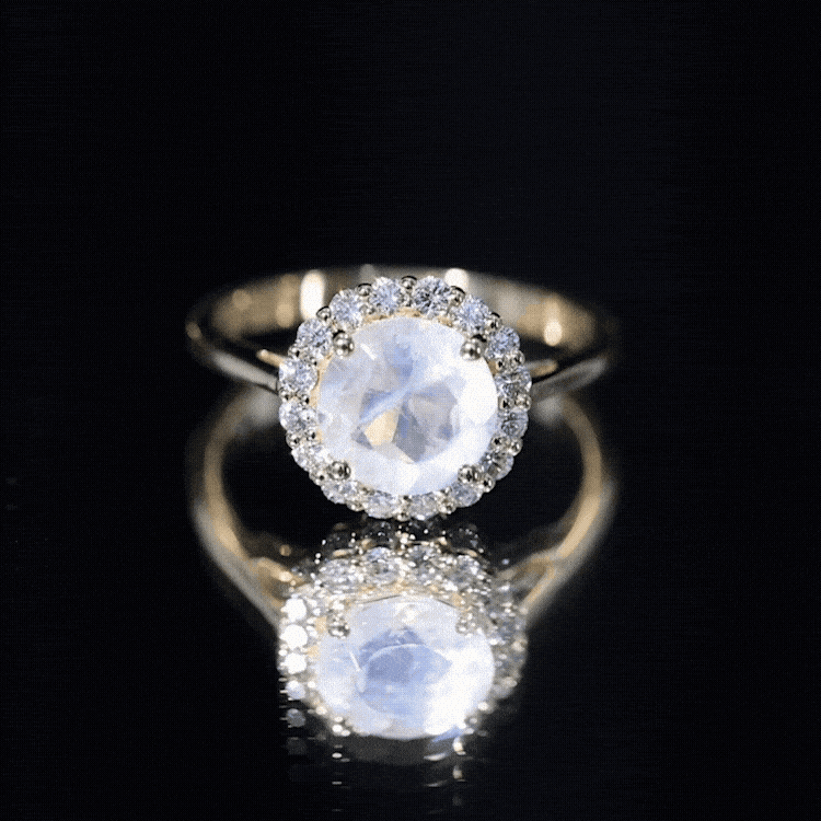 Round Moonstone Simple Halo Engagement Ring with Diamond