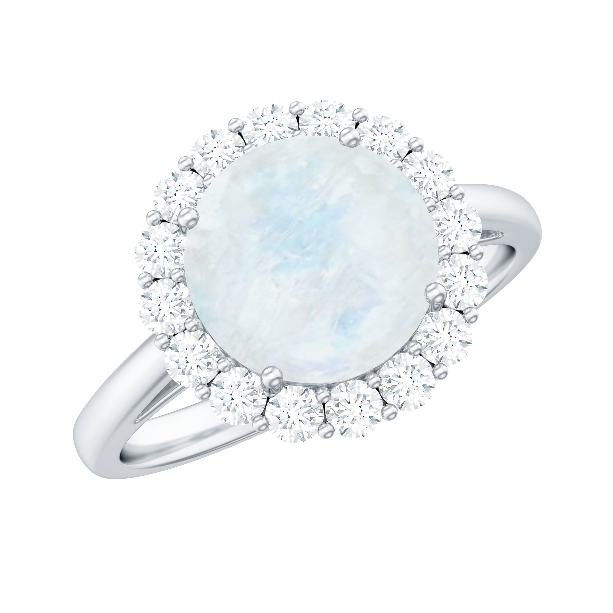 Round Moonstone Simple Halo Engagement Ring with Diamond