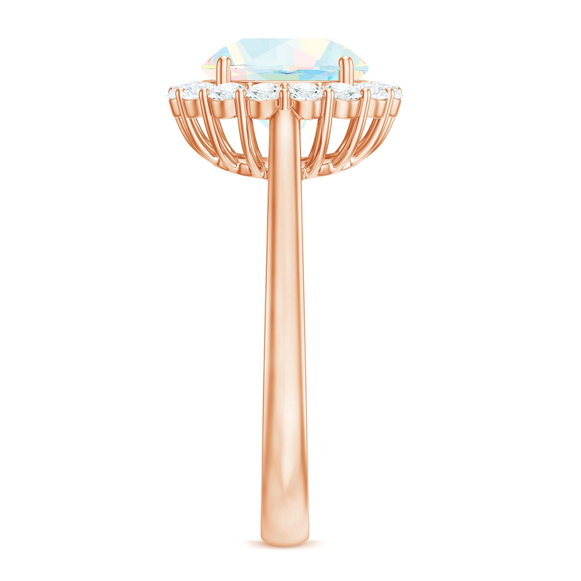 Certified Real 8mm Ethiopian Rainbow Opal Engagement Ring with Diamond Halo