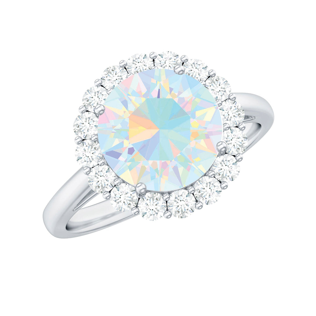Certified Real 8mm Ethiopian Rainbow Opal Engagement Ring with Diamond Halo