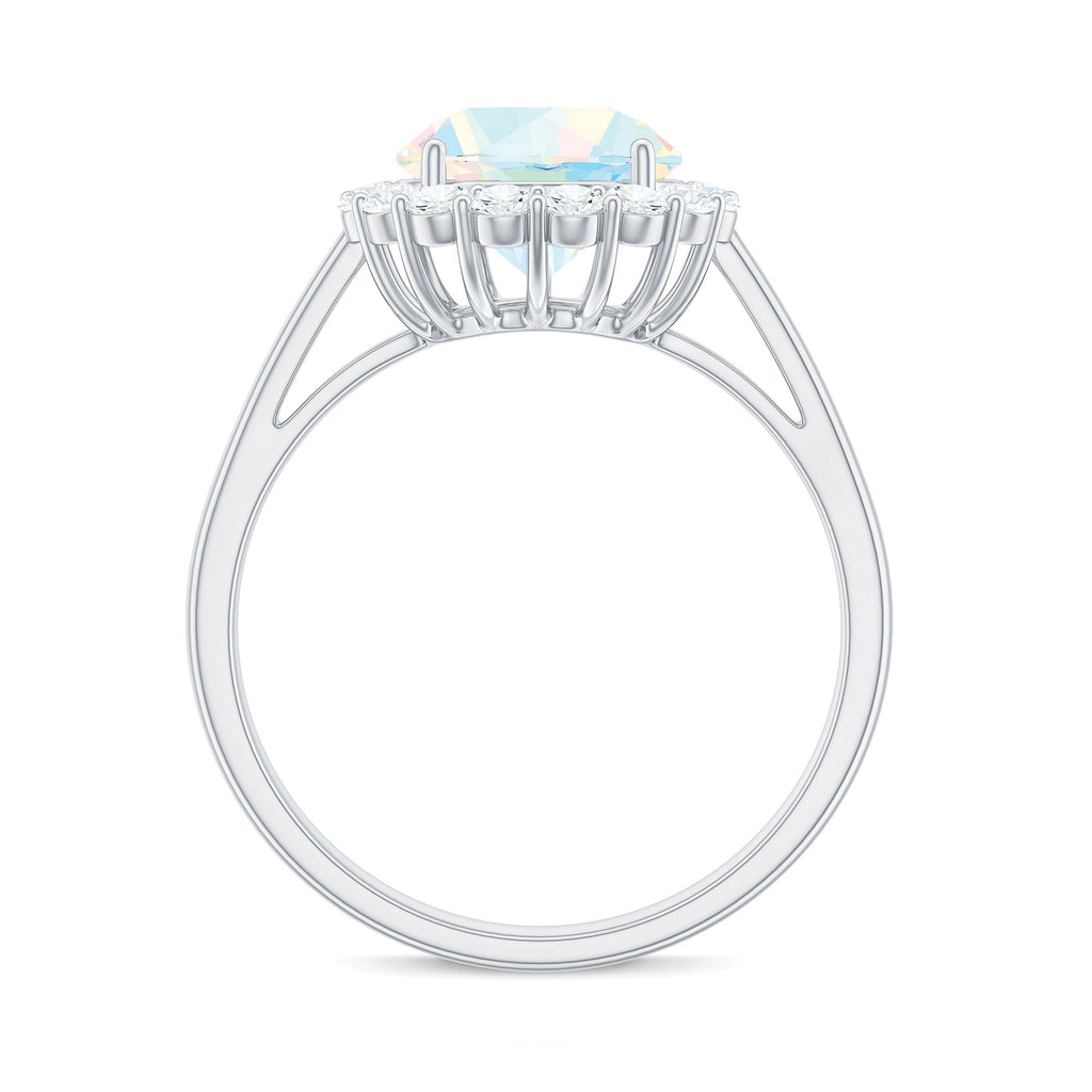 Certified Real 8mm Ethiopian Rainbow Opal Engagement Ring with Diamond Halo