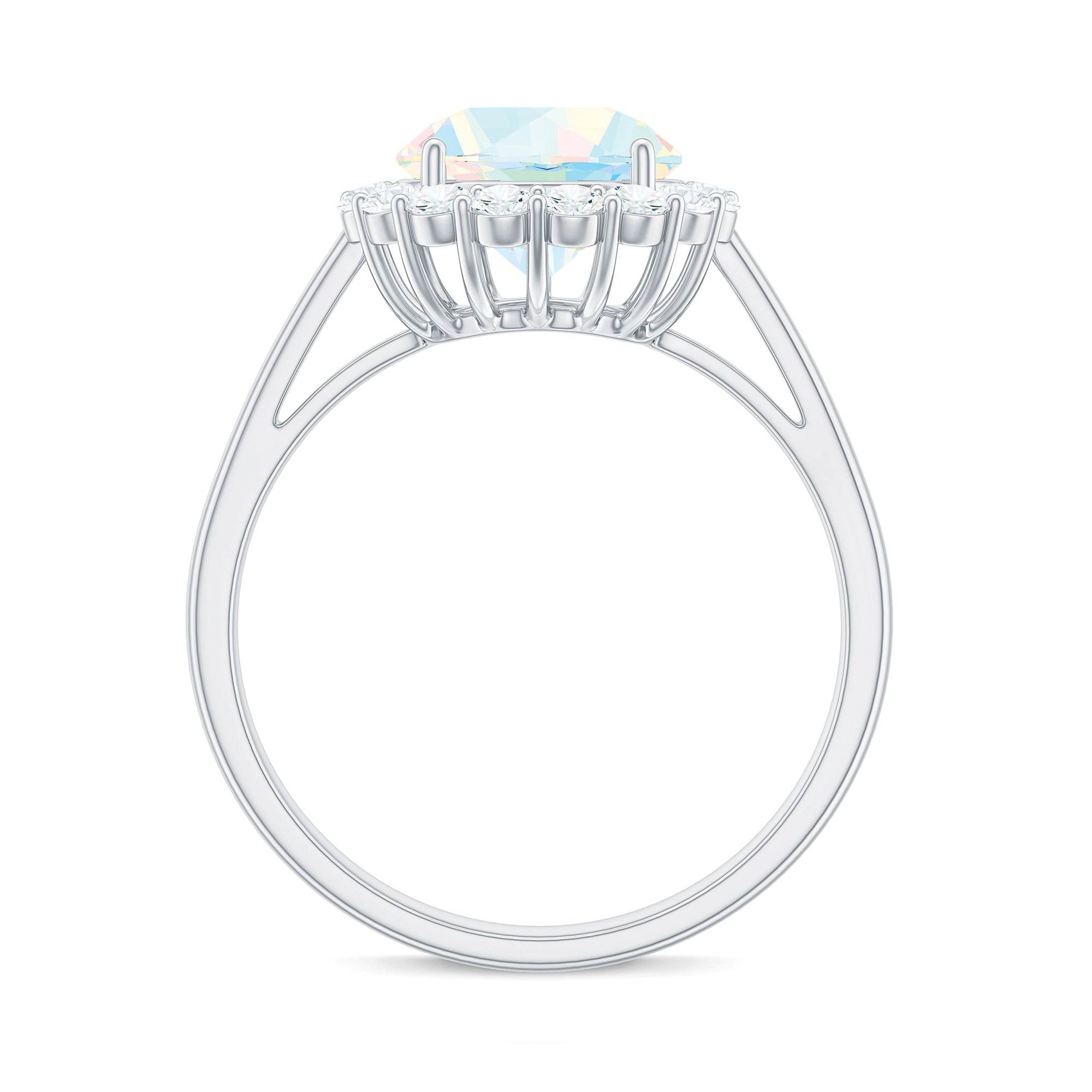 Certified Real 8mm Ethiopian Rainbow Opal Engagement Ring with Diamond Halo