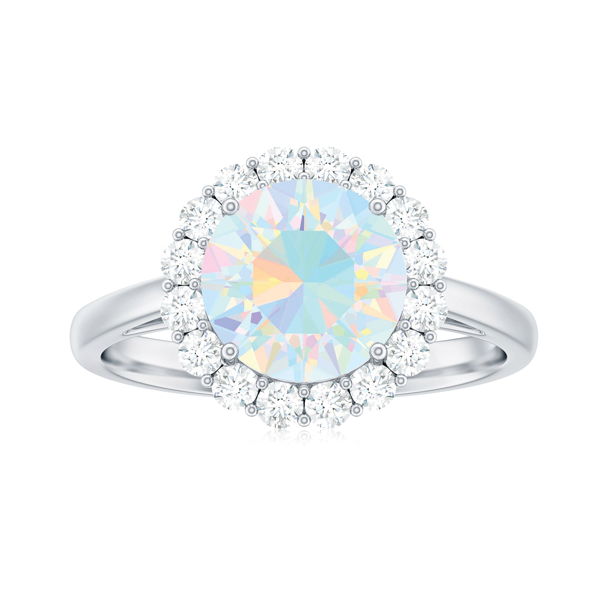 Certified Real 8mm Ethiopian Rainbow Opal Engagement Ring with Diamond Halo