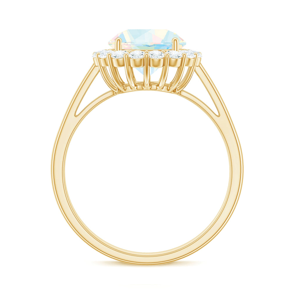 Certified Real 8mm Ethiopian Rainbow Opal Engagement Ring with Diamond Halo