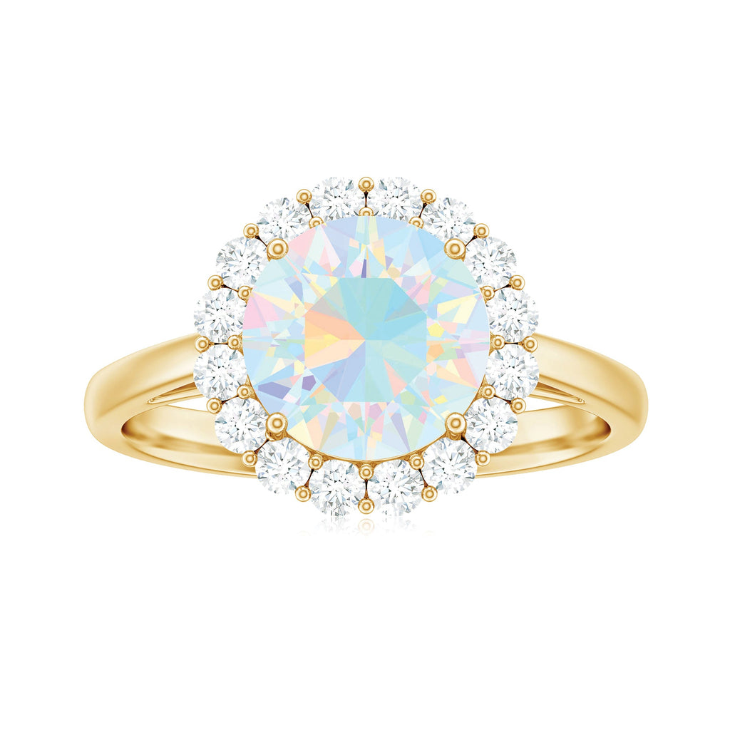 Certified Real 8mm Ethiopian Rainbow Opal Engagement Ring with Diamond Halo