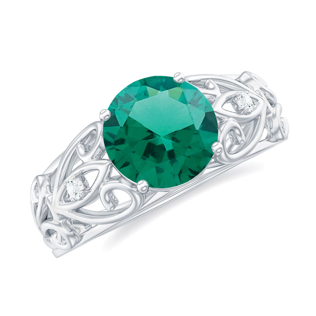 Certified 8 mm Lab Grown Emerald Antique Engagement Ring