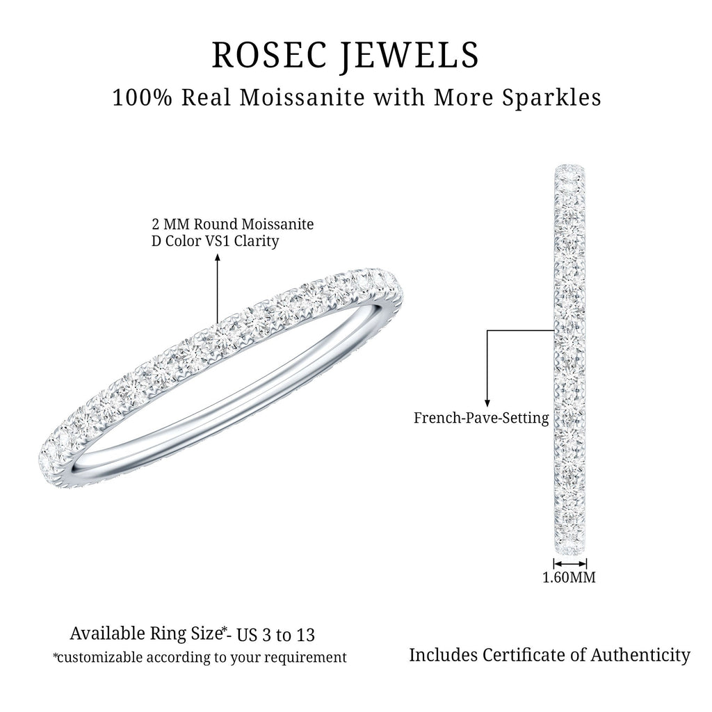 Certified Pave Moissanite Stackable Eternity Band in Silver