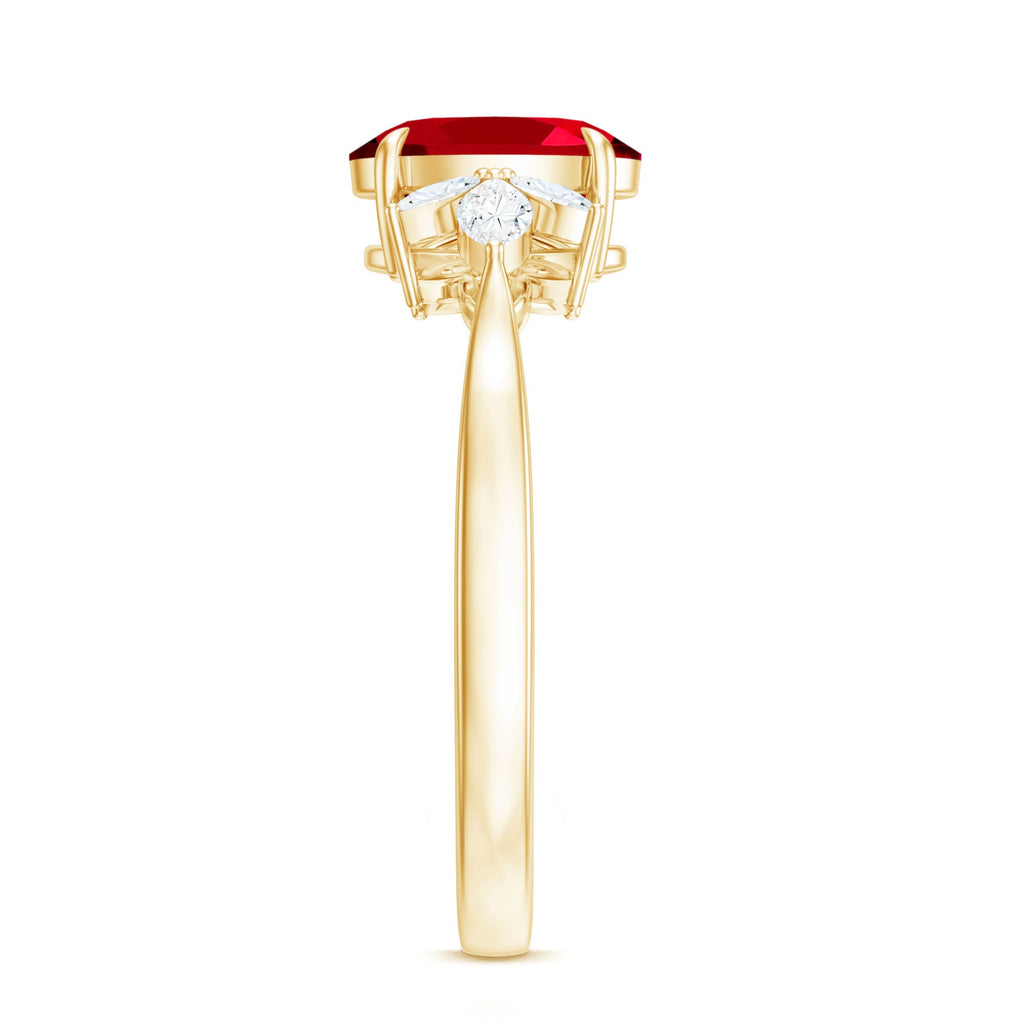 2 CT Claw Set Oval Created Ruby Solitaire and Marquise Diamond Trio Ring