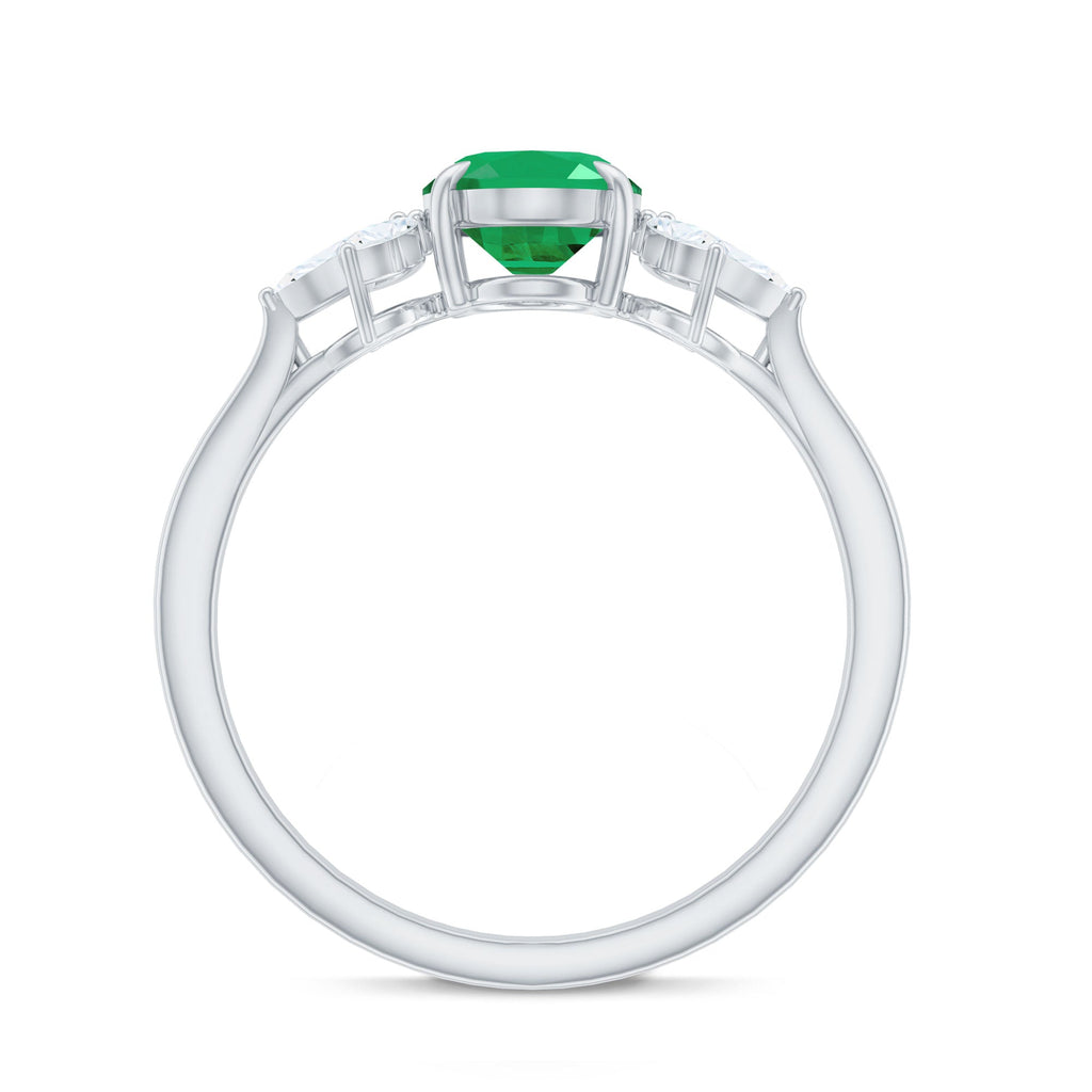 Natural 6X8MM Oval Emerald Engagement Ring with Diamond Trio