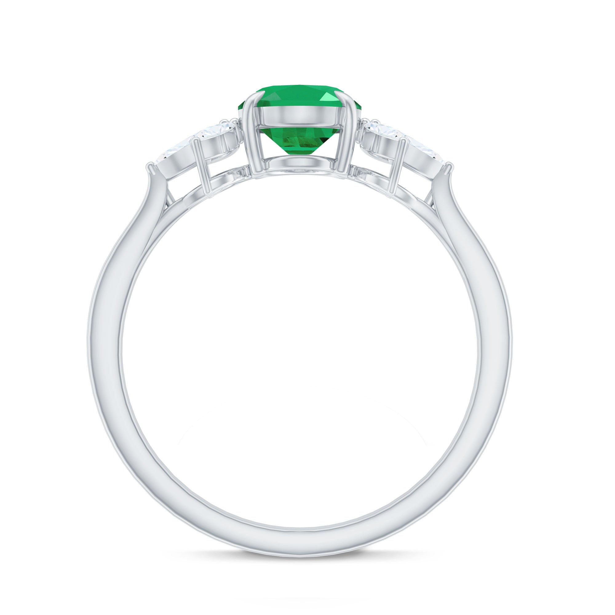 Natural 6X8MM Oval Emerald Engagement Ring with Diamond Trio