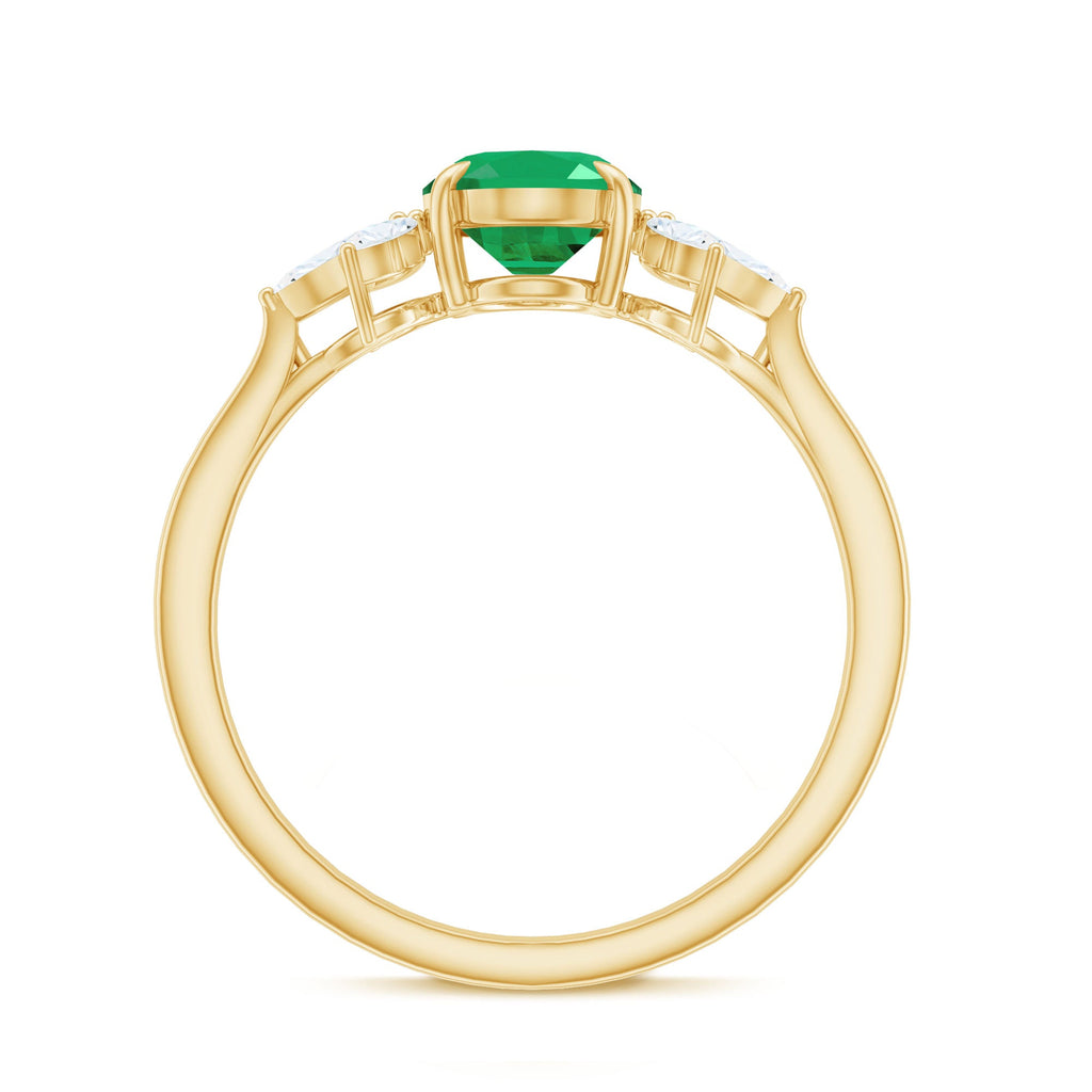 Natural 6X8MM Oval Emerald Engagement Ring with Diamond Trio