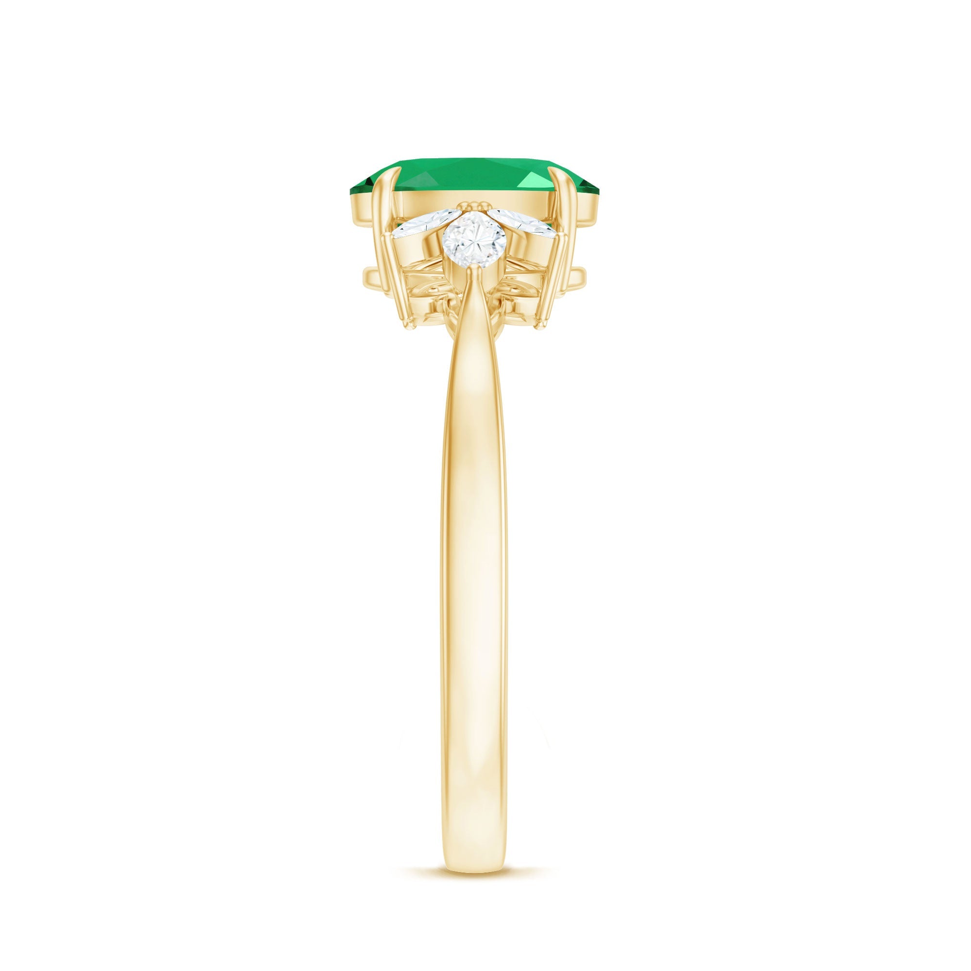 Natural 6X8MM Oval Emerald Engagement Ring with Diamond Trio