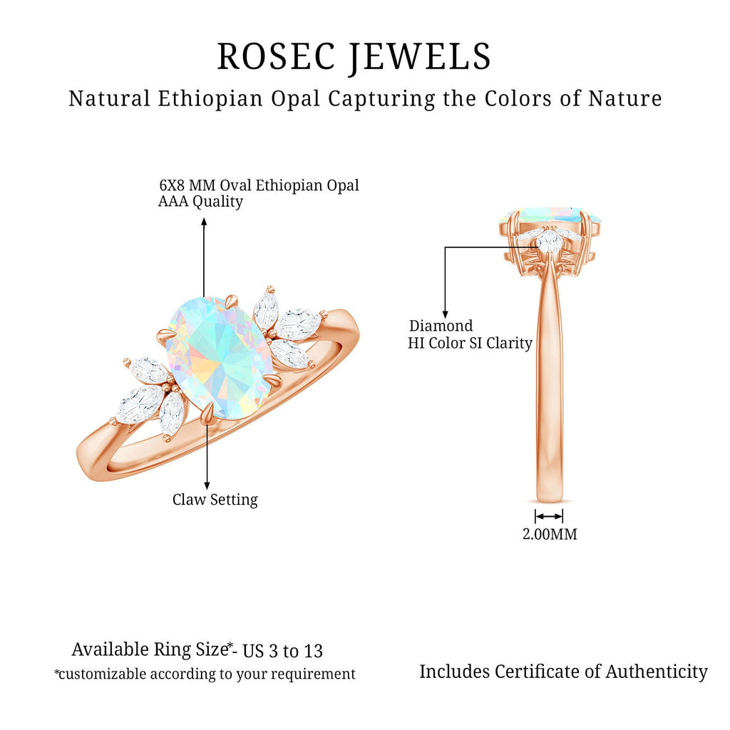Natural 6X8mm Rainbow Opal Oval Engagement Ring with Diamond