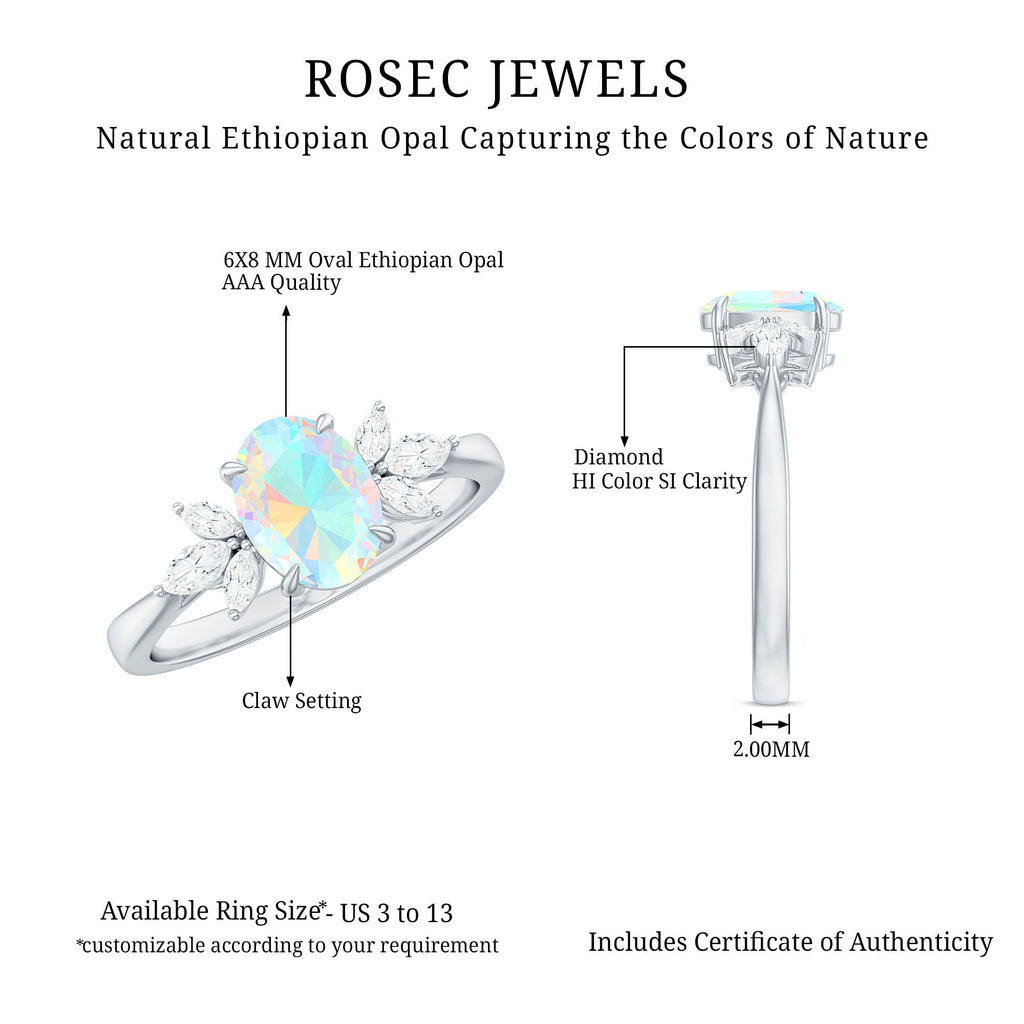 Natural 6X8mm Rainbow Opal Oval Engagement Ring with Diamond