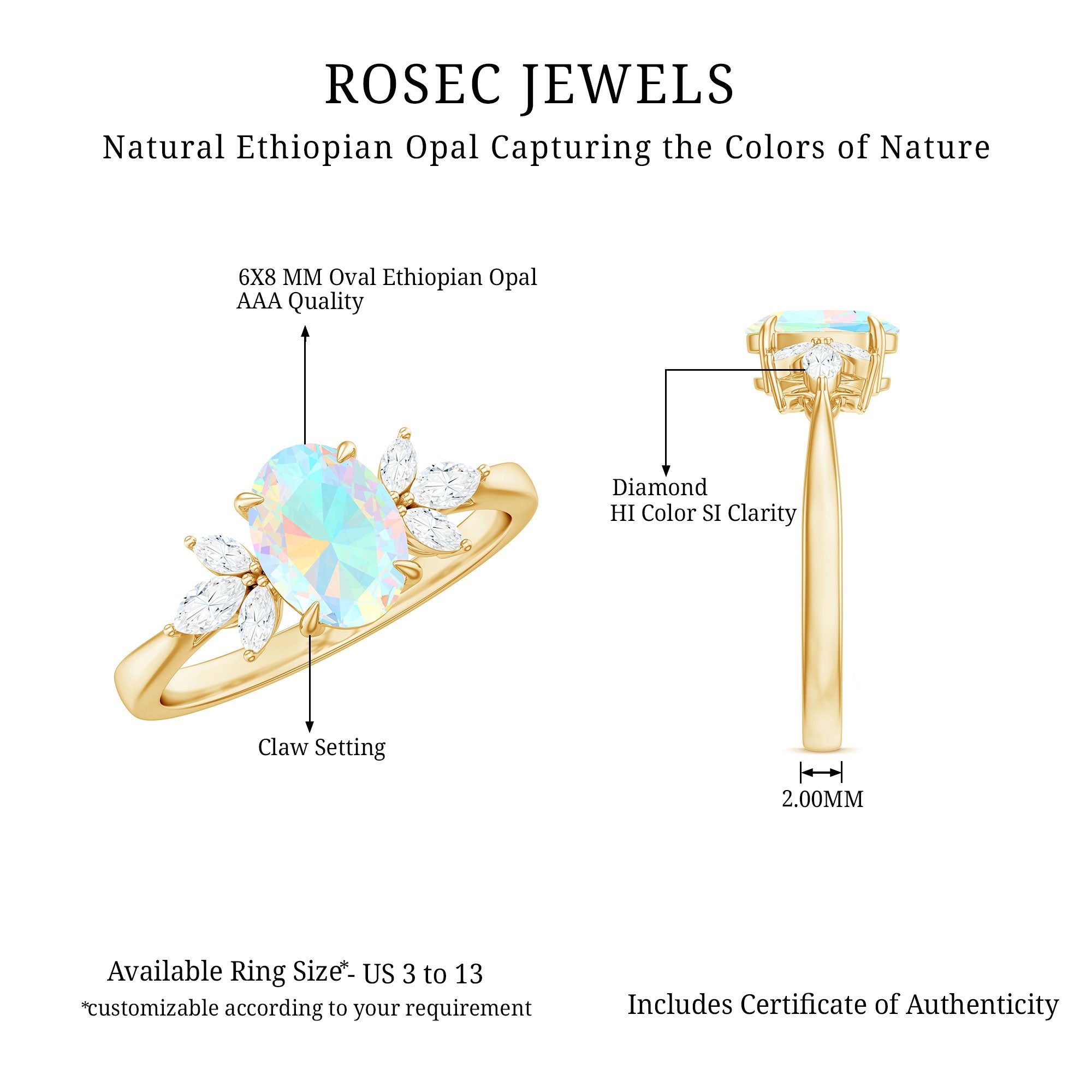 Natural 6X8mm Rainbow Opal Oval Engagement Ring with Diamond