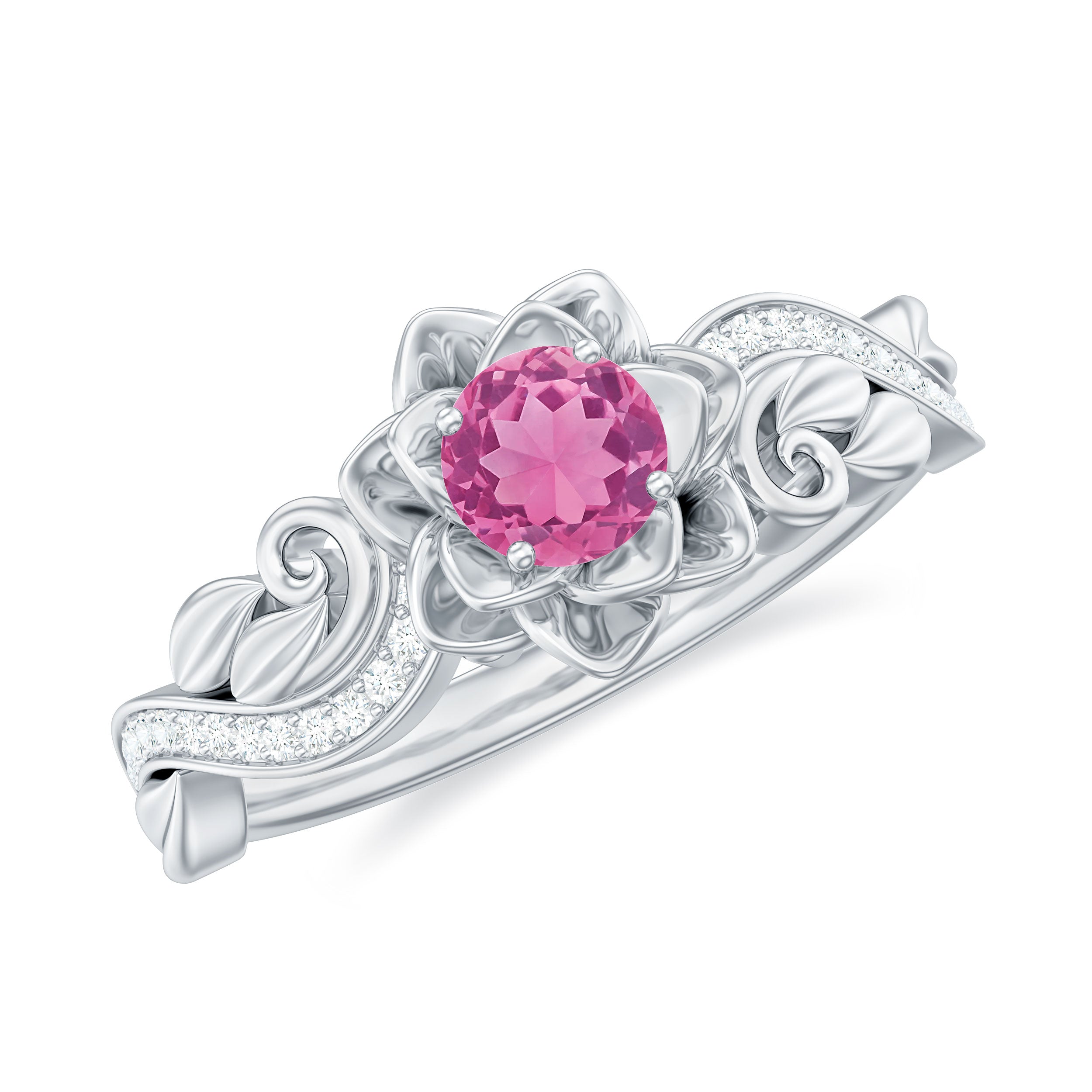 Flower Inspired Pink Tourmaline and Diamond Engagement Ring