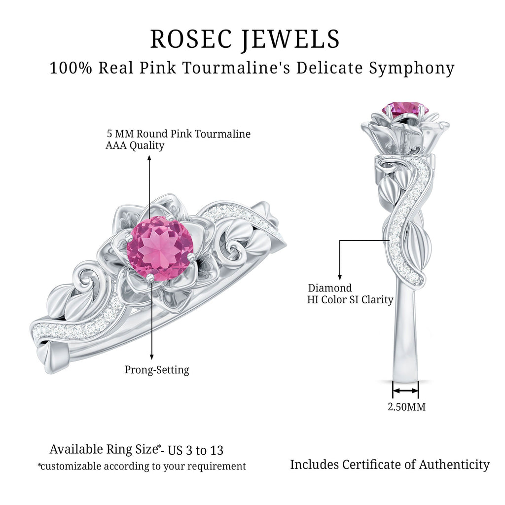 Flower Inspired Pink Tourmaline and Diamond Engagement Ring